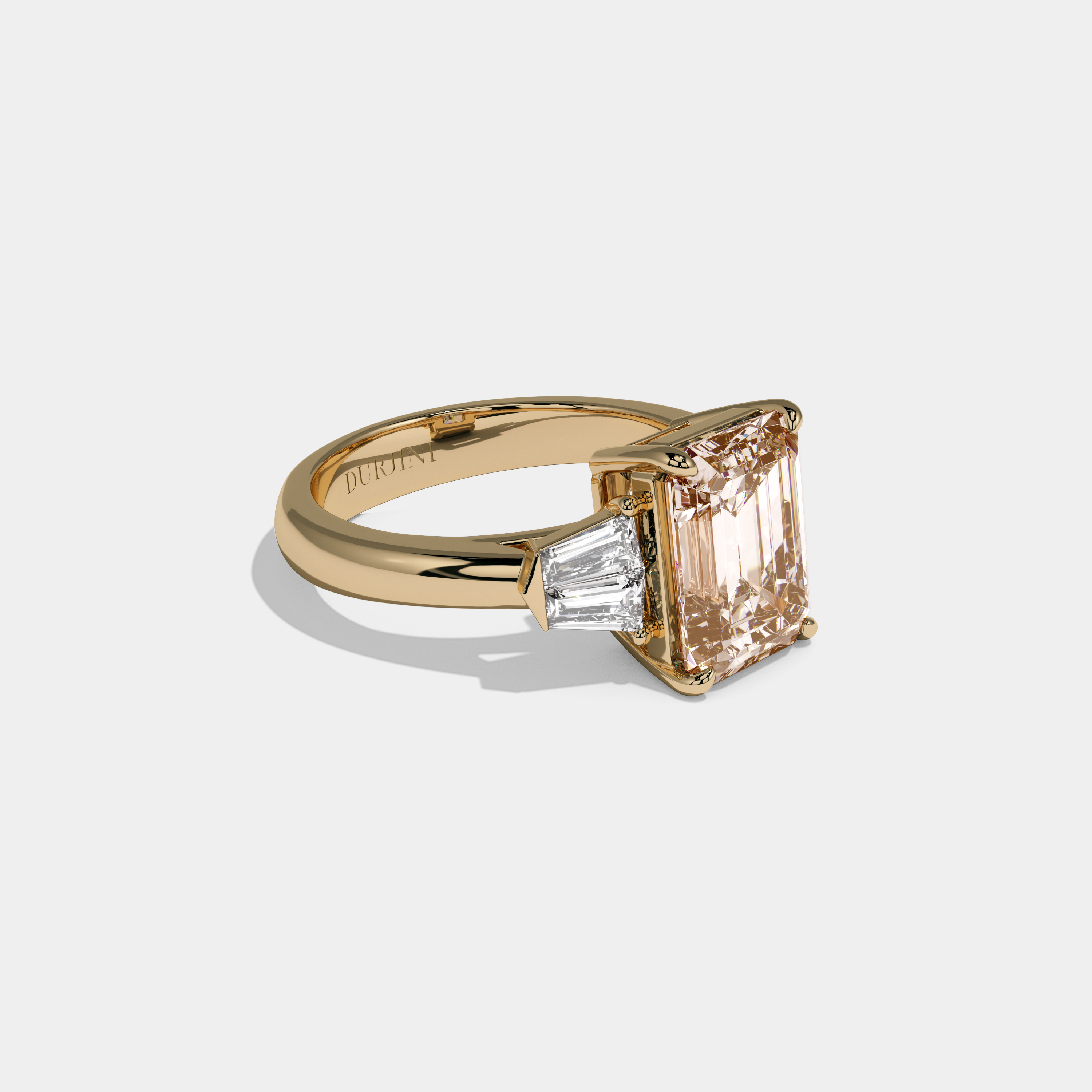 Catherine Fancy Champagne Brown Emerald Cut Diamond Plain Band With Baguette Sides Engagement Ring 6ct 18K Yellow Gold