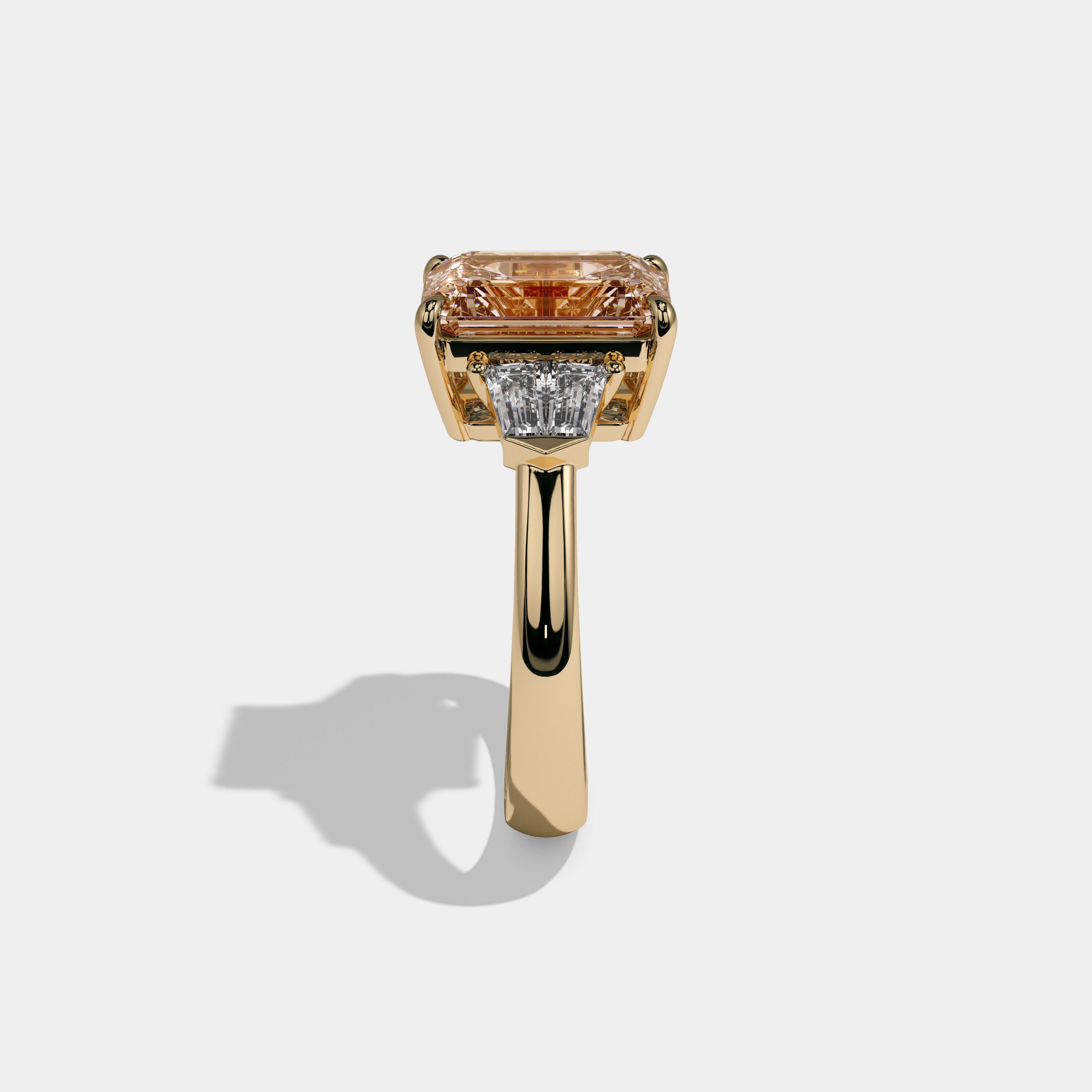 Catherine Fancy Champagne Brown Emerald Cut Diamond Plain Band With Baguette Sides Engagement Ring 6ct 18K Yellow Gold
