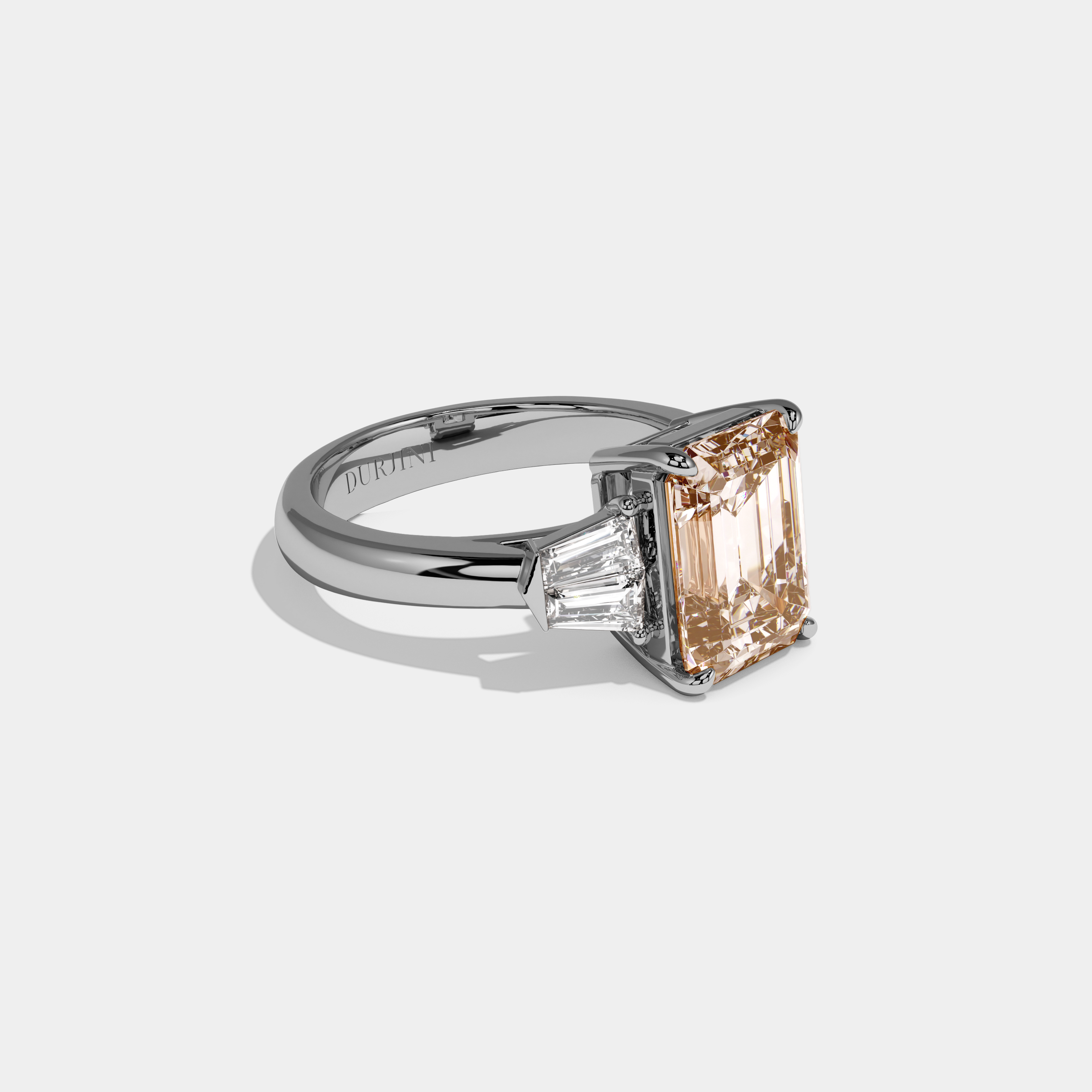 Louisa Fancy Champagne Brown Emerald Cut Diamond Plain Band With Baguette Sides Engagement Ring 6ct 18K White Gold