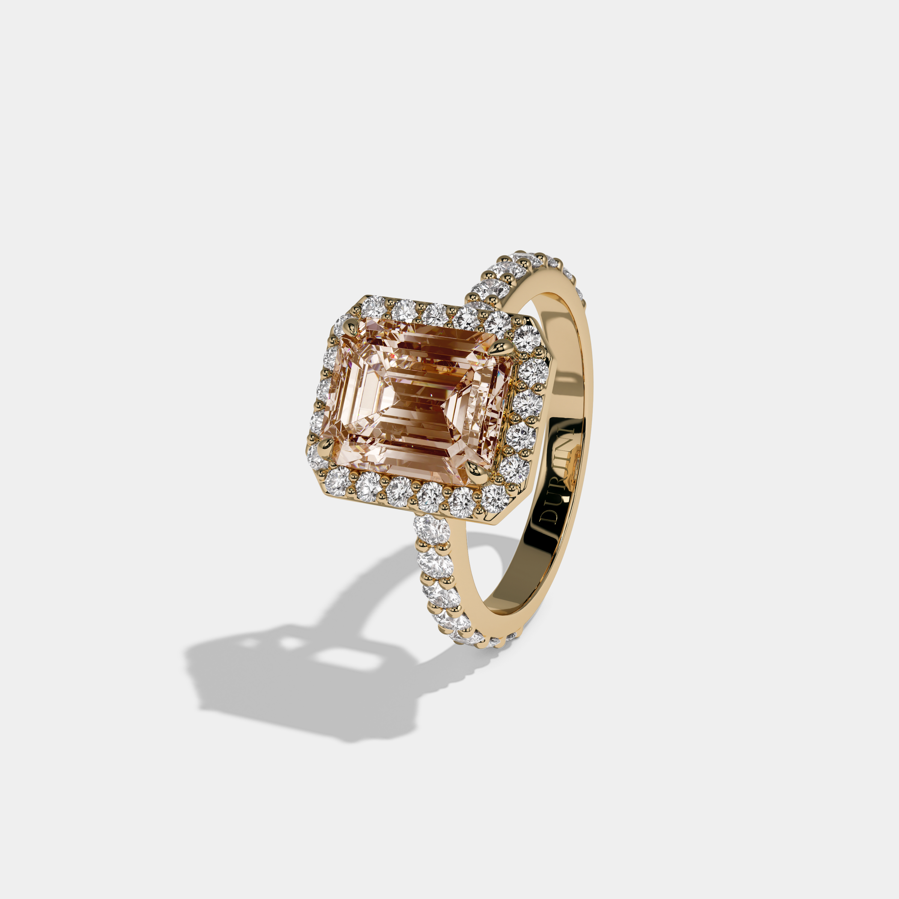 Annora Fancy Champagne Brown Emerald Cut Diamond Band Engagement Ring 6ct 18K Yellow Gold