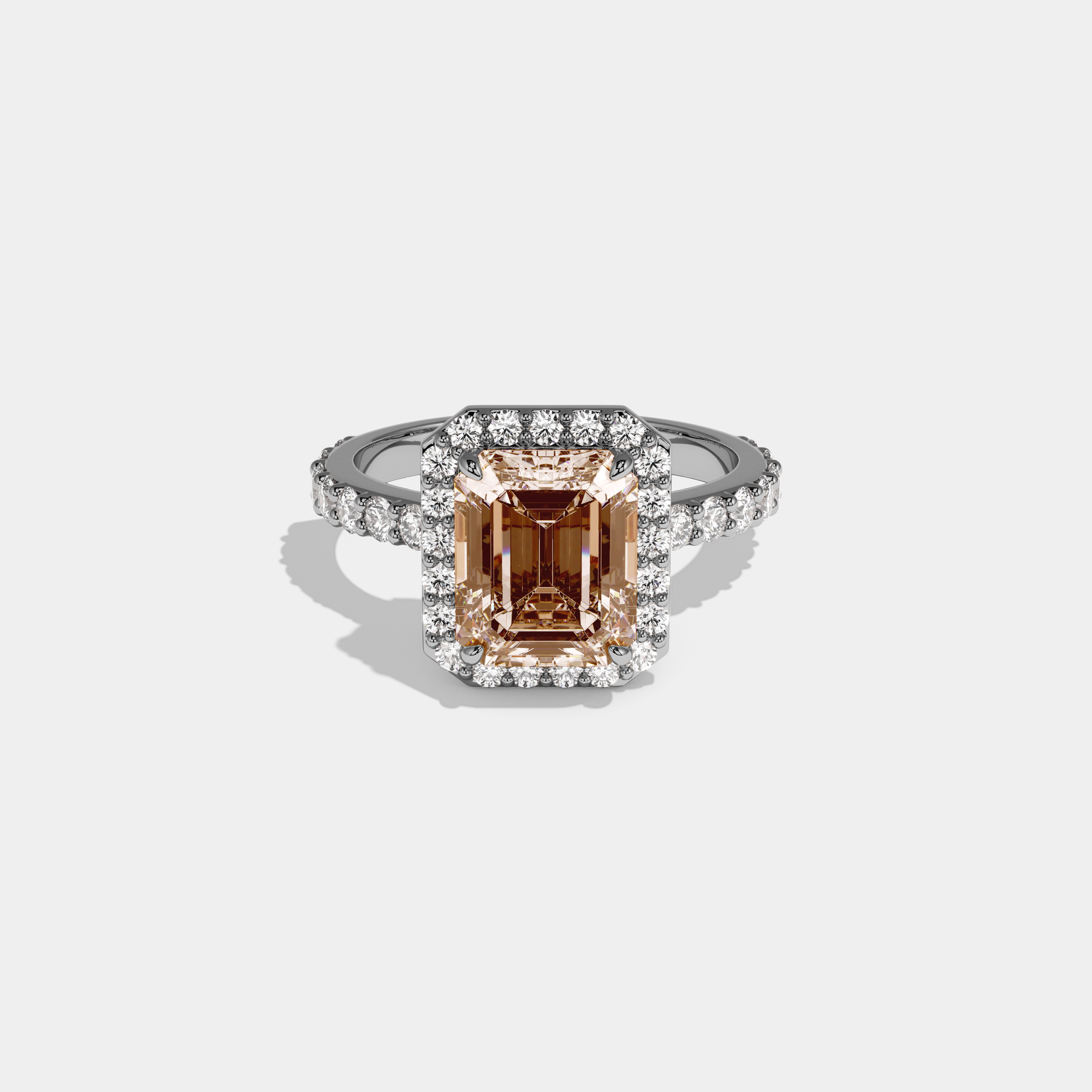 Beatrice Fancy Champagne Brown Emerald Cut Diamond Band Engagement Ring 6ct 18K White Gold