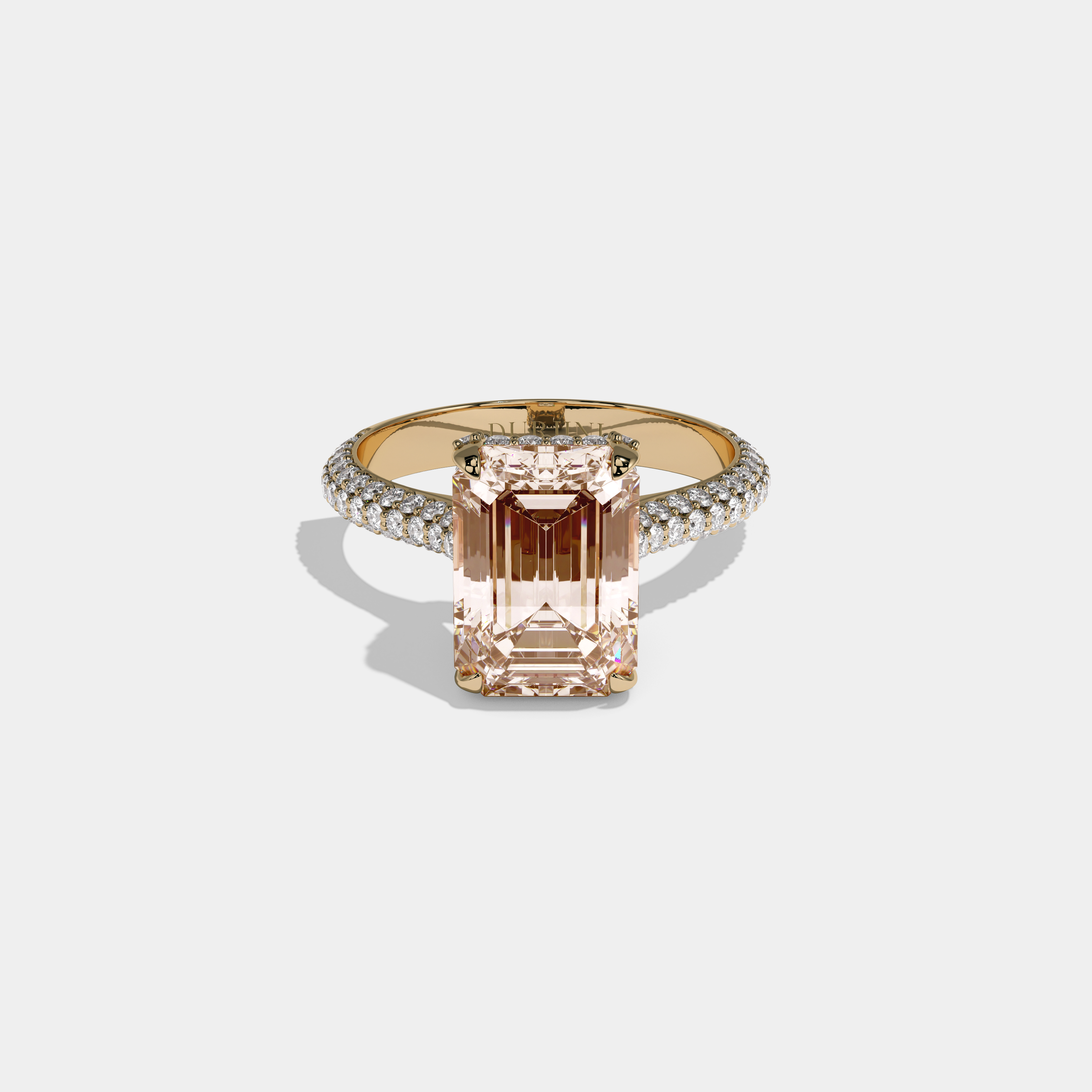 Alexandra Fancy Champagne Brown Emerald Cut Diamond Band Engagement Ring 6ct 18K Yellow Gold