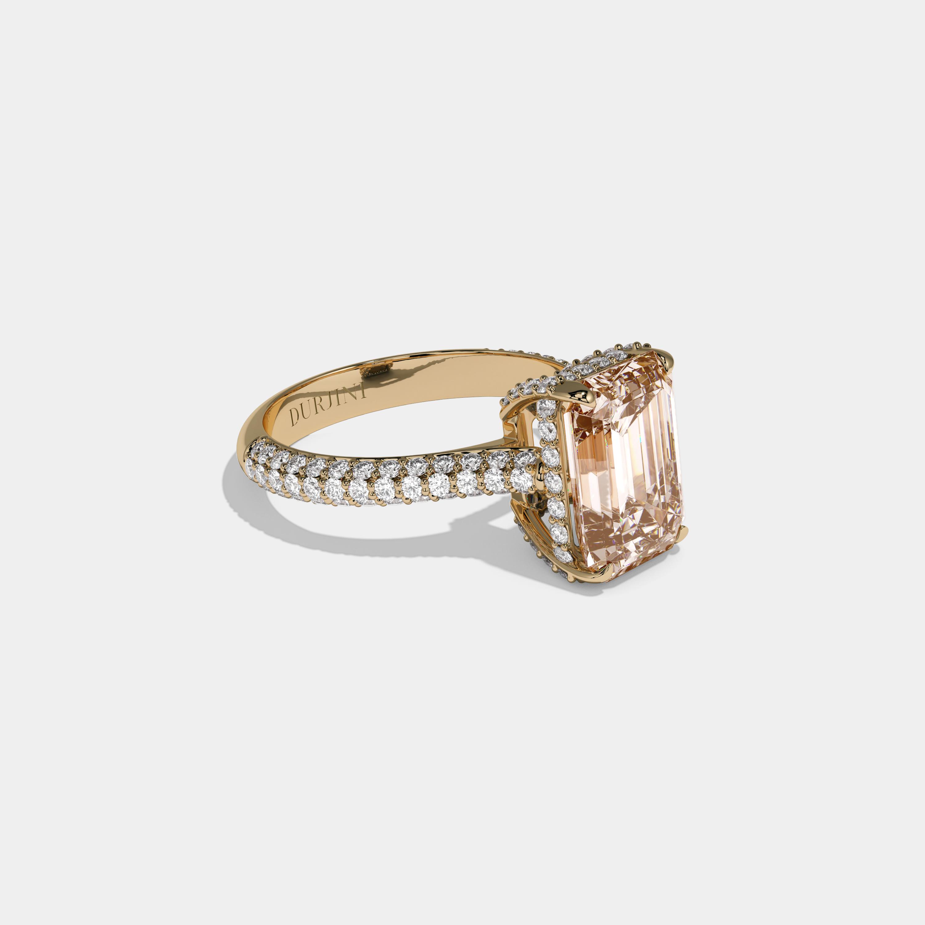 Alexandra Fancy Champagne Brown Emerald Cut Diamond Band Engagement Ring 6ct 18K Yellow Gold