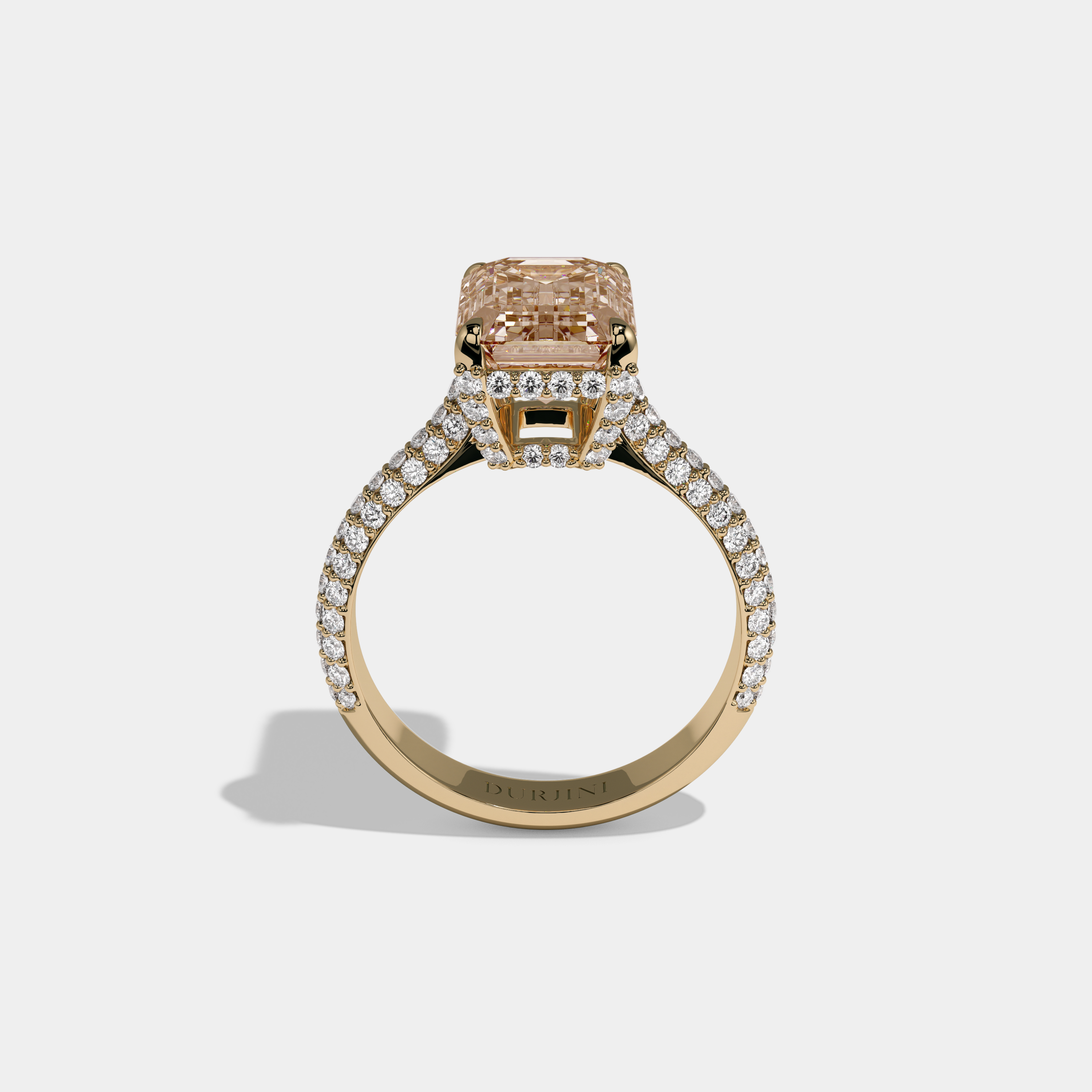 Alexandra Fancy Champagne Brown Emerald Cut Diamond Band Engagement Ring 6ct 18K Yellow Gold
