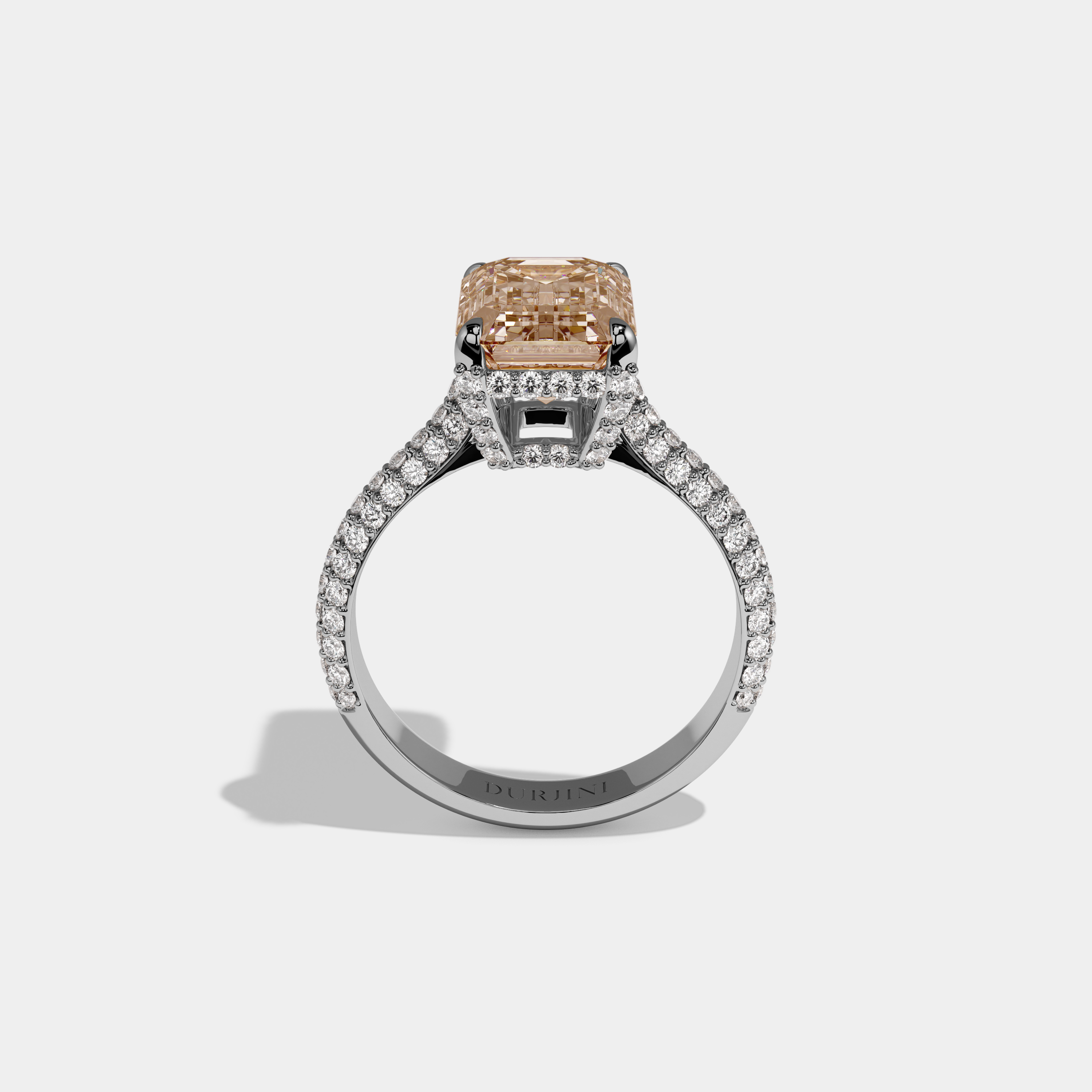 Elizabeth Fancy Champagne Brown Emerald Cut Diamond Band Engagement Ring 6ct 18K White Gold