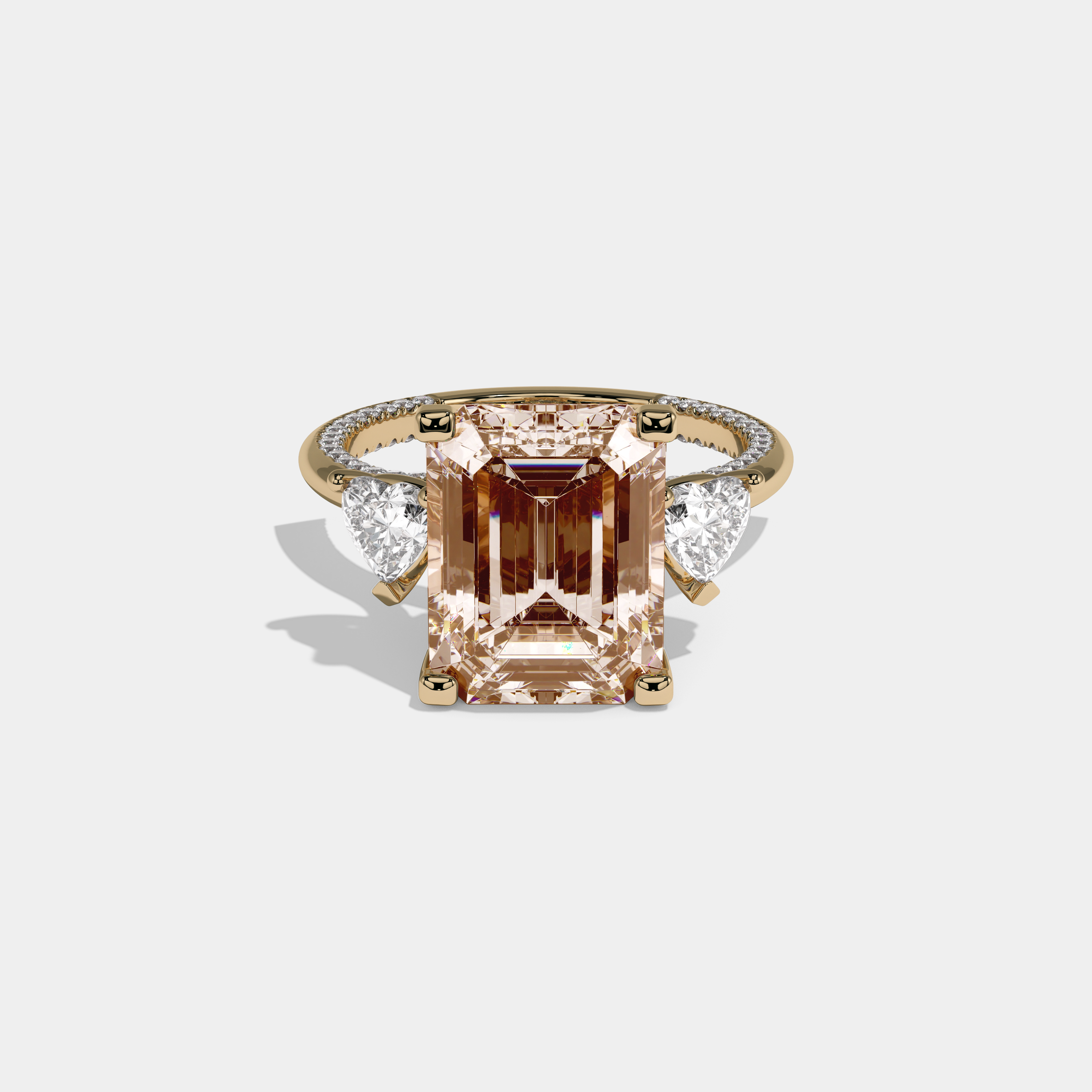 Alexandra Fancy Champagne Brown Emerald Cut Diamond Hidden Band Engagement Ring 6ct 18K Yellow Gold
