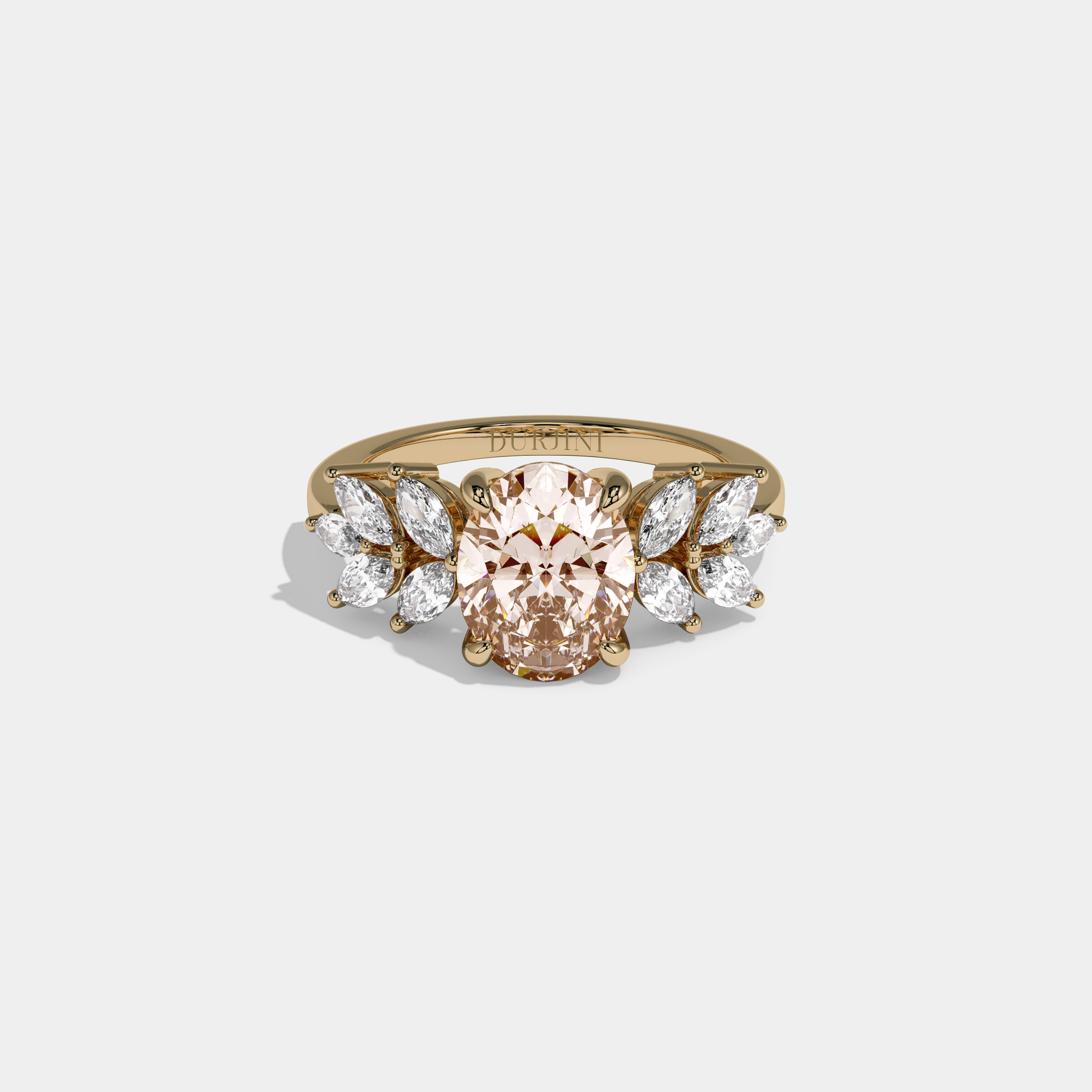 Alexandra Fancy Champagne Brown Pear Cut Diamond Plain Band Engagement Ring 6ct 18K Yellow Gold