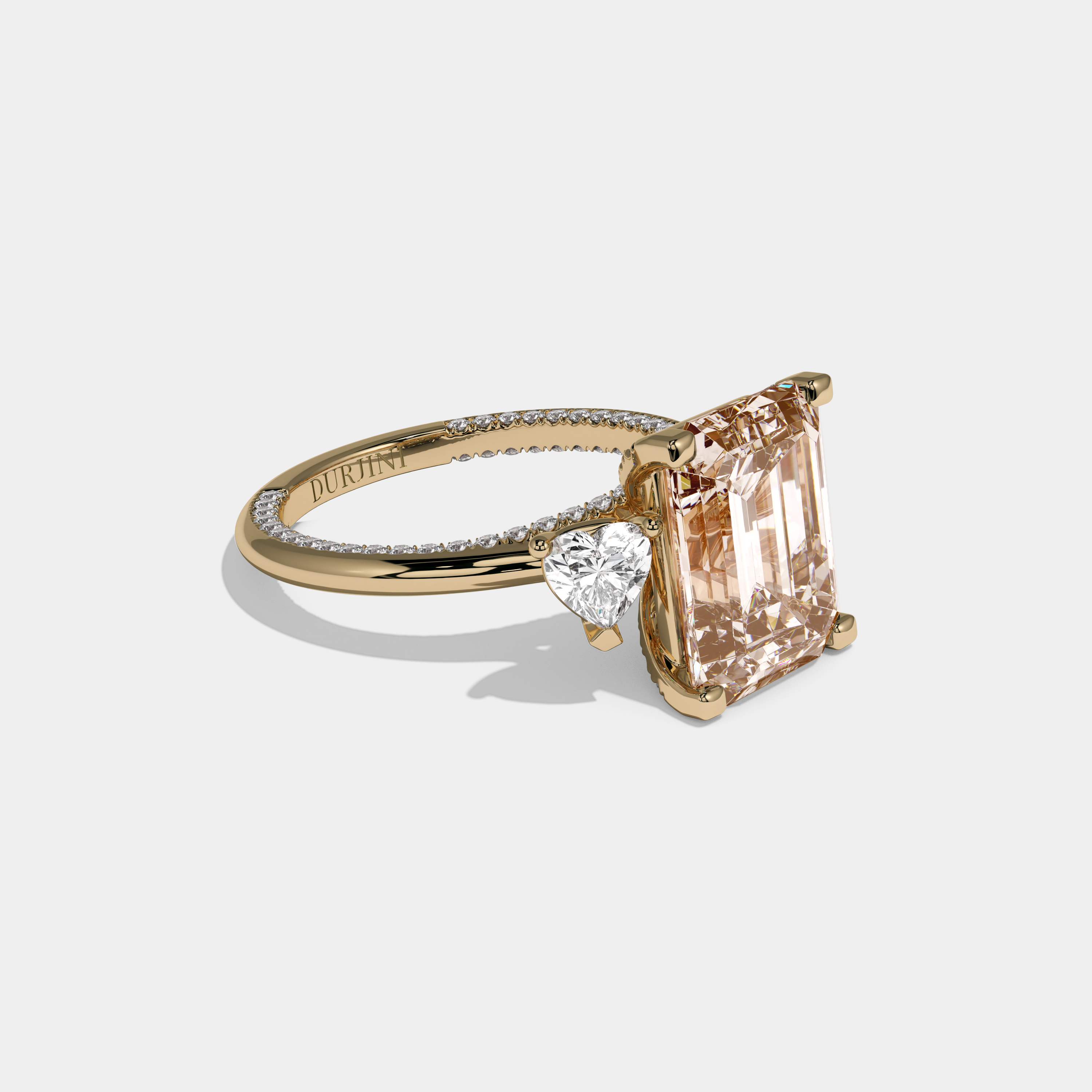 Alexandra Fancy Champagne Brown Emerald Cut Diamond Hidden Band Engagement Ring 6ct 18K Yellow Gold