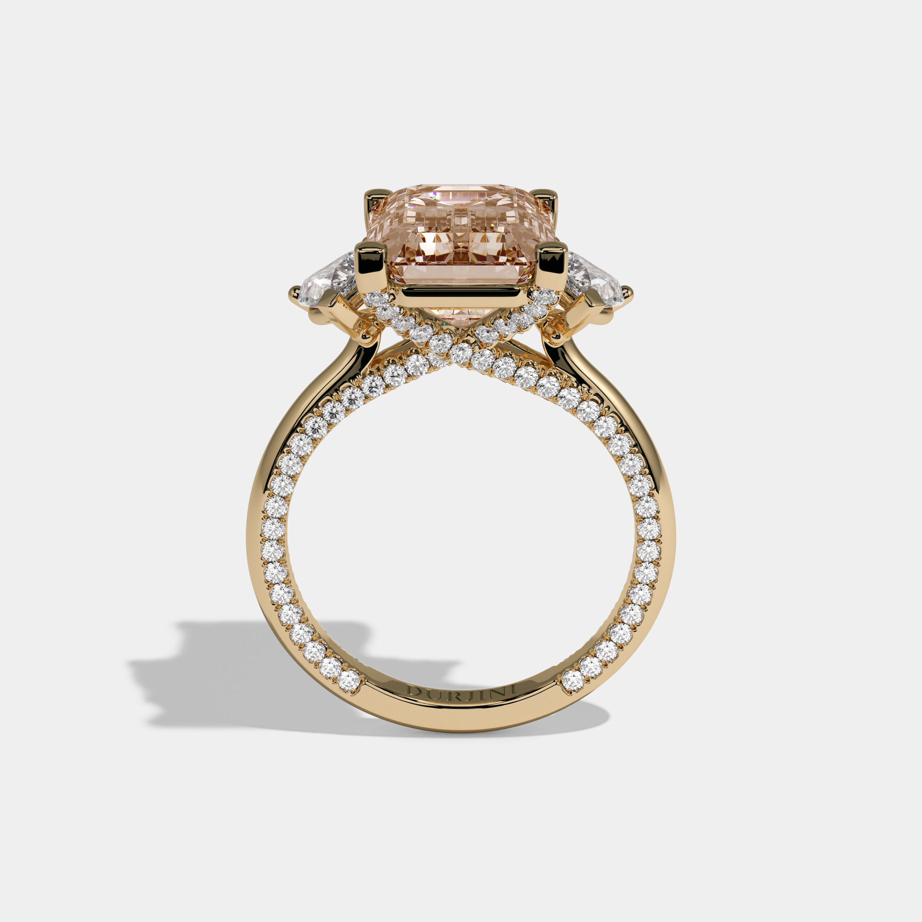 Alexandra Fancy Champagne Brown Emerald Cut Diamond Hidden Band Engagement Ring 6ct 18K Yellow Gold