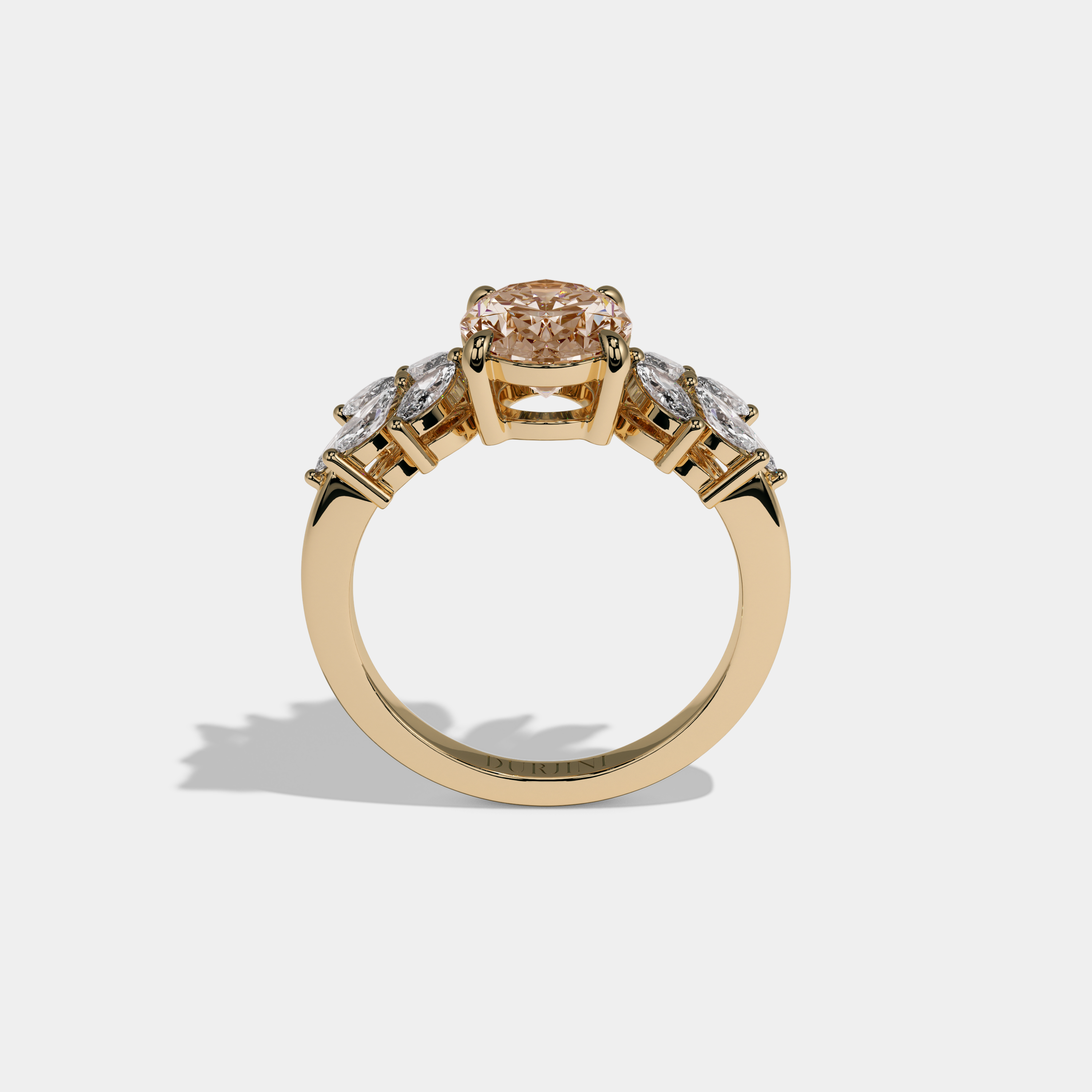 Alexandra Fancy Champagne Brown Pear Cut Diamond Plain Band Engagement Ring 6ct 18K Yellow Gold