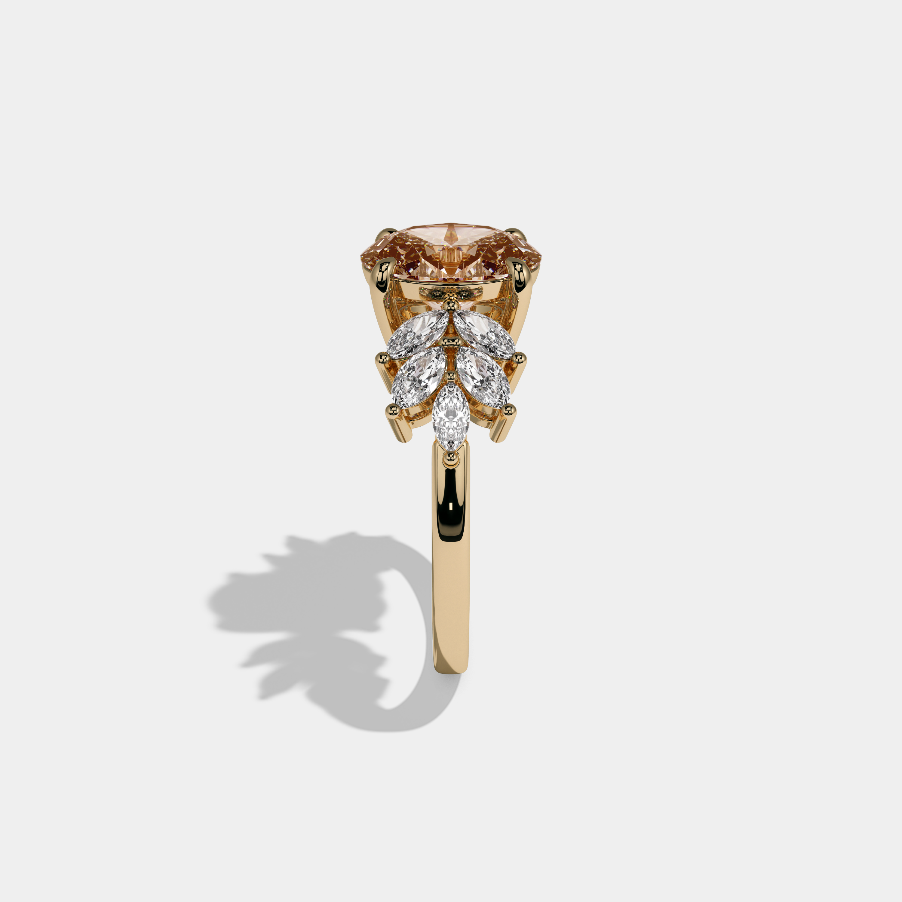 Alexandra Fancy Champagne Brown Pear Cut Diamond Plain Band Engagement Ring 6ct 18K Yellow Gold