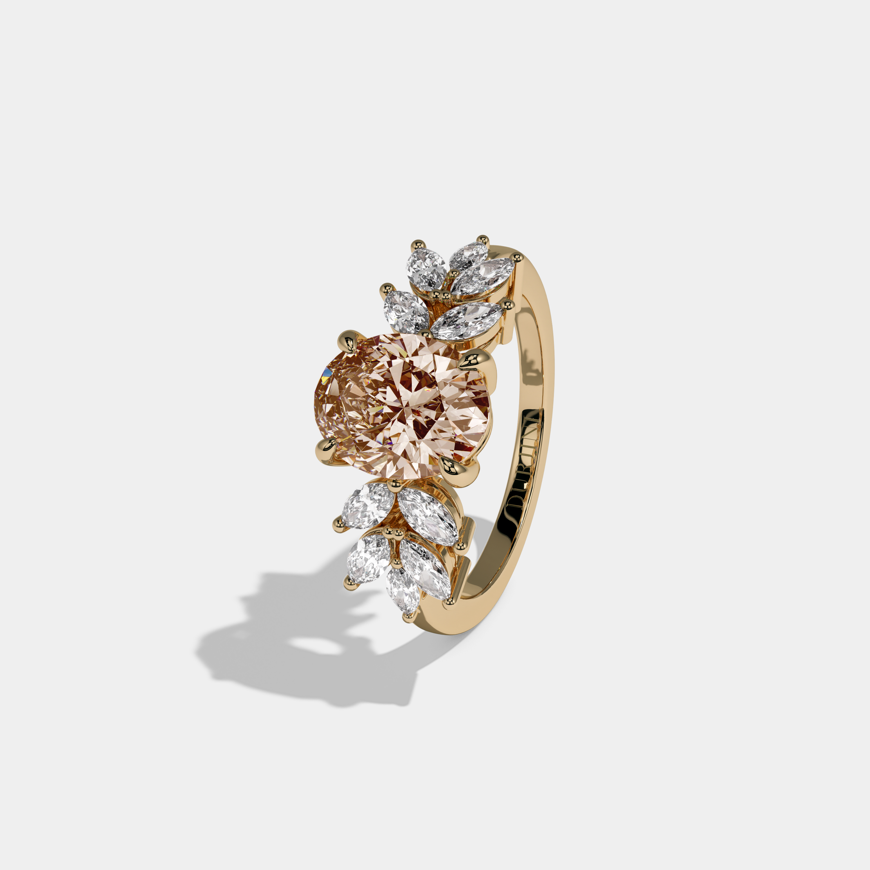 Alexandra Fancy Champagne Brown Pear Cut Diamond Plain Band Engagement Ring 6ct 18K Yellow Gold