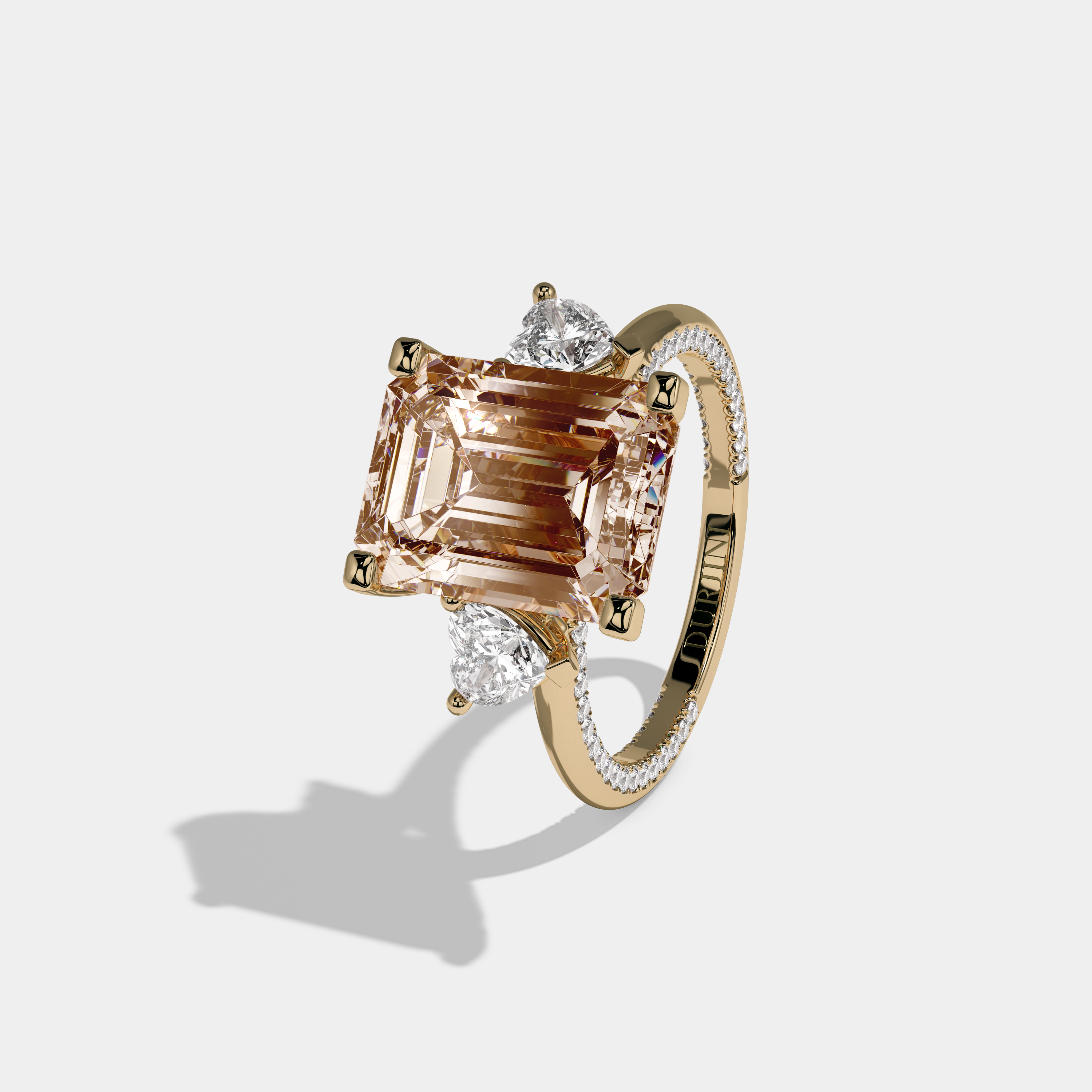 Alexandra Fancy Champagne Brown Emerald Cut Diamond Hidden Band Engagement Ring 6ct 18K Yellow Gold