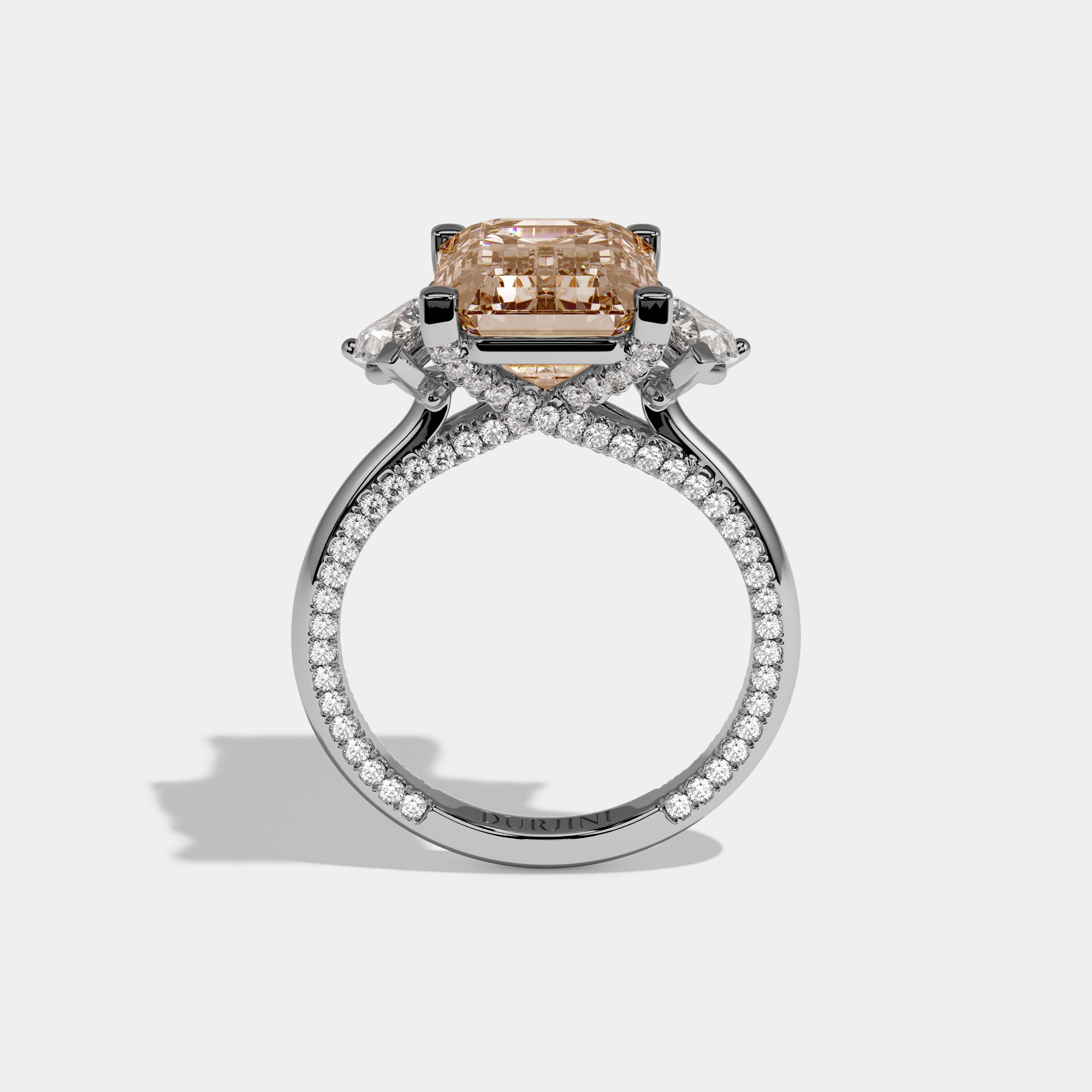 Elizabeth Fancy Champagne Brown Emerald Cut Diamond Hidden Band Engagement Ring 6ct 18K White Gold