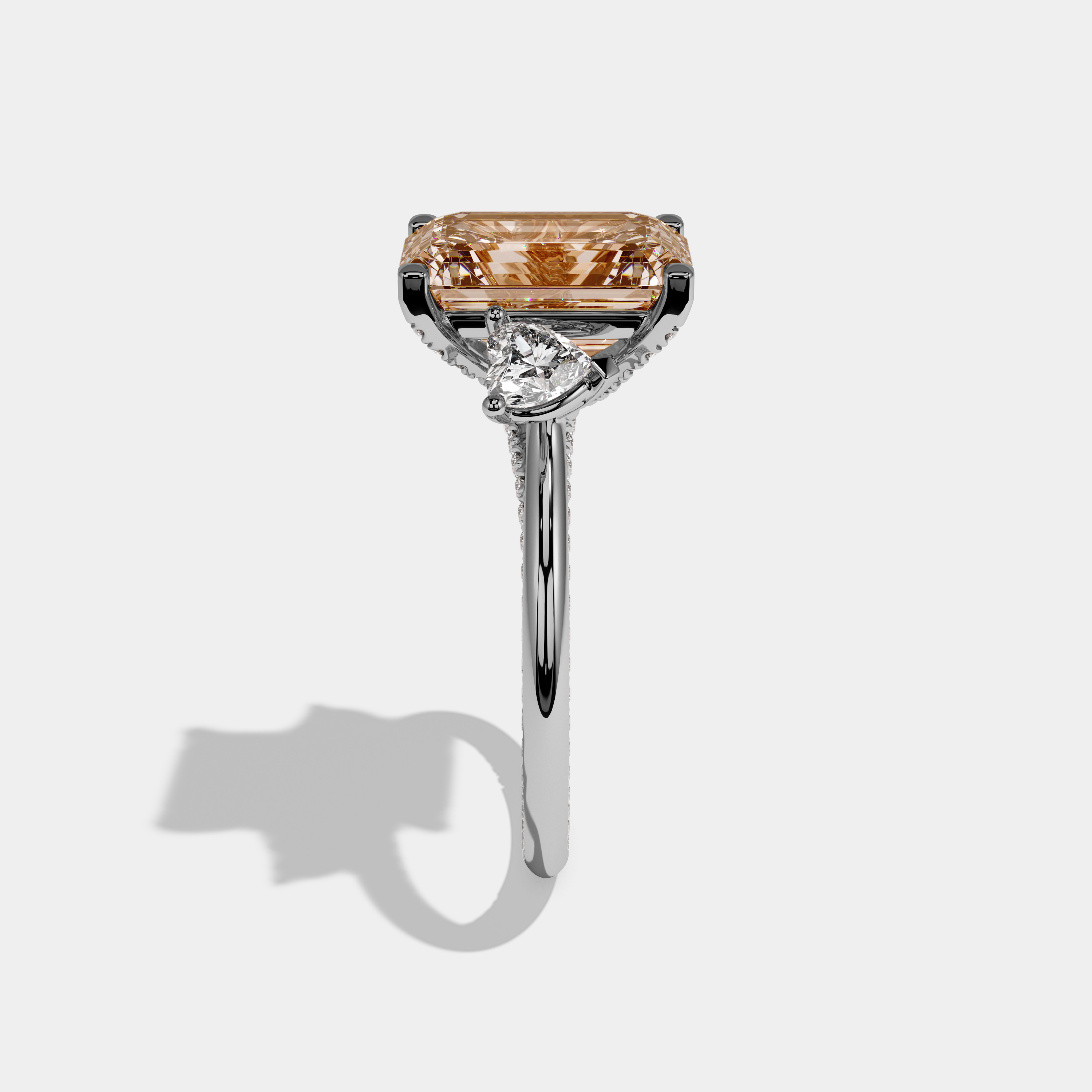 Elizabeth Fancy Champagne Brown Emerald Cut Diamond Hidden Band Engagement Ring 6ct 18K White Gold