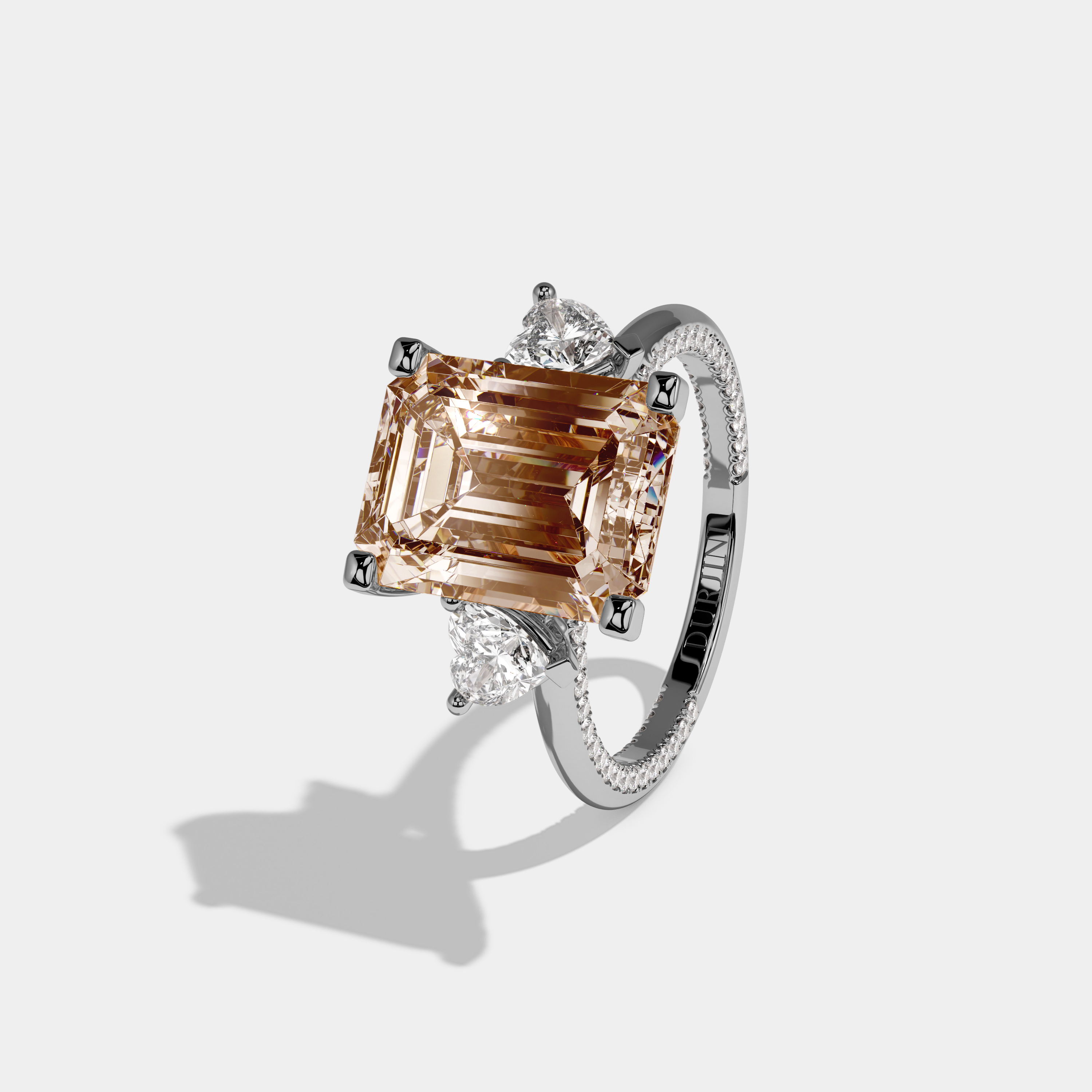 Elizabeth Fancy Champagne Brown Emerald Cut Diamond Hidden Band Engagement Ring 6ct 18K White Gold