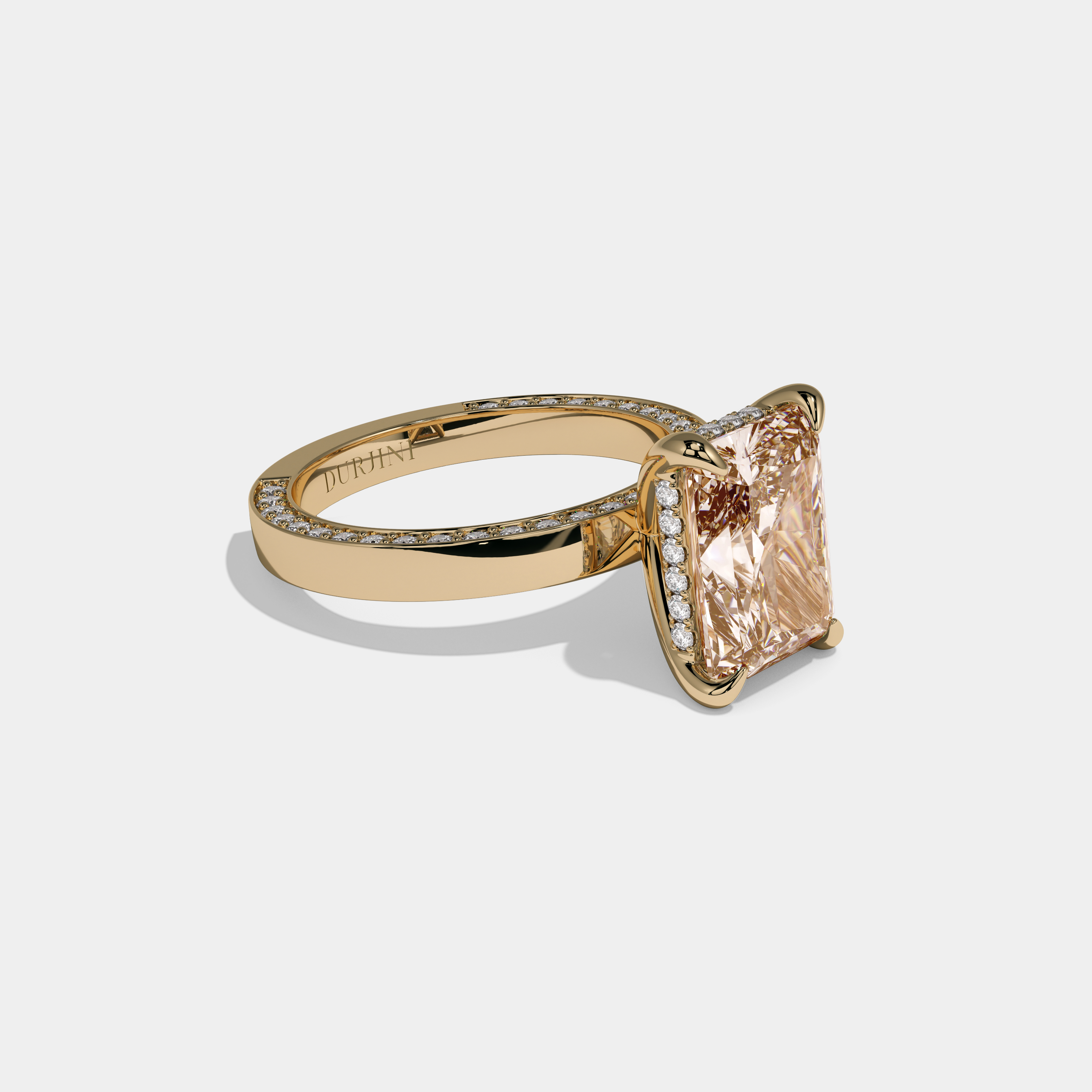 Louise Fancy Champagne Brown Radiant Cut Diamond Hidden Band Engagement Ring 6ct 18K Yellow Gold
