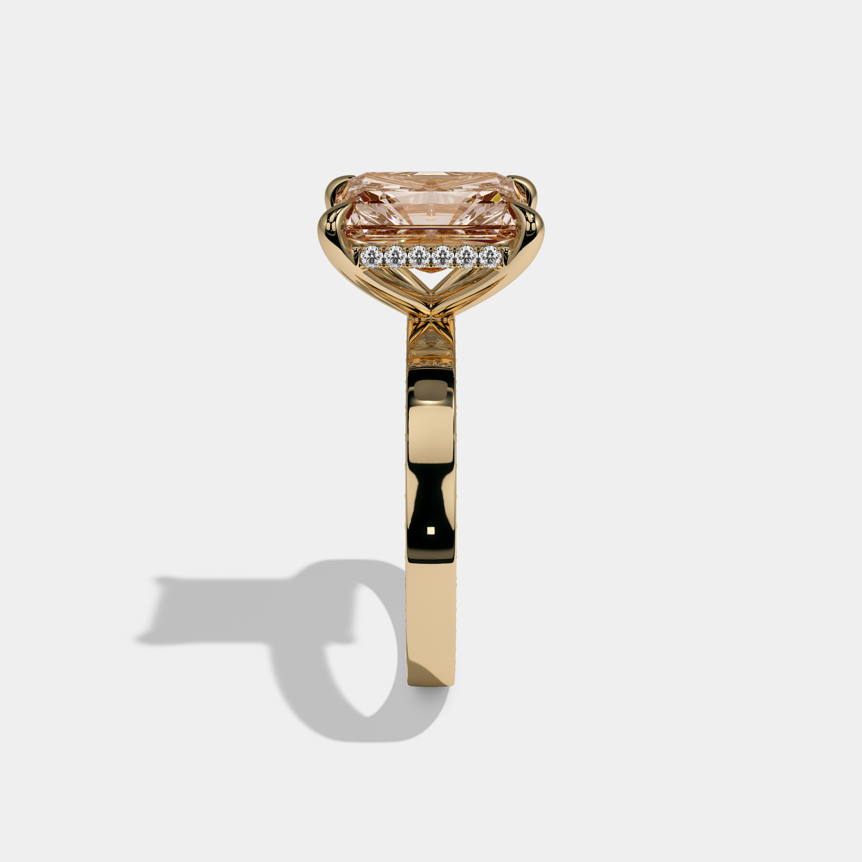 Louise Fancy Champagne Brown Radiant Cut Diamond Hidden Band Engagement Ring 6ct 18K Yellow Gold