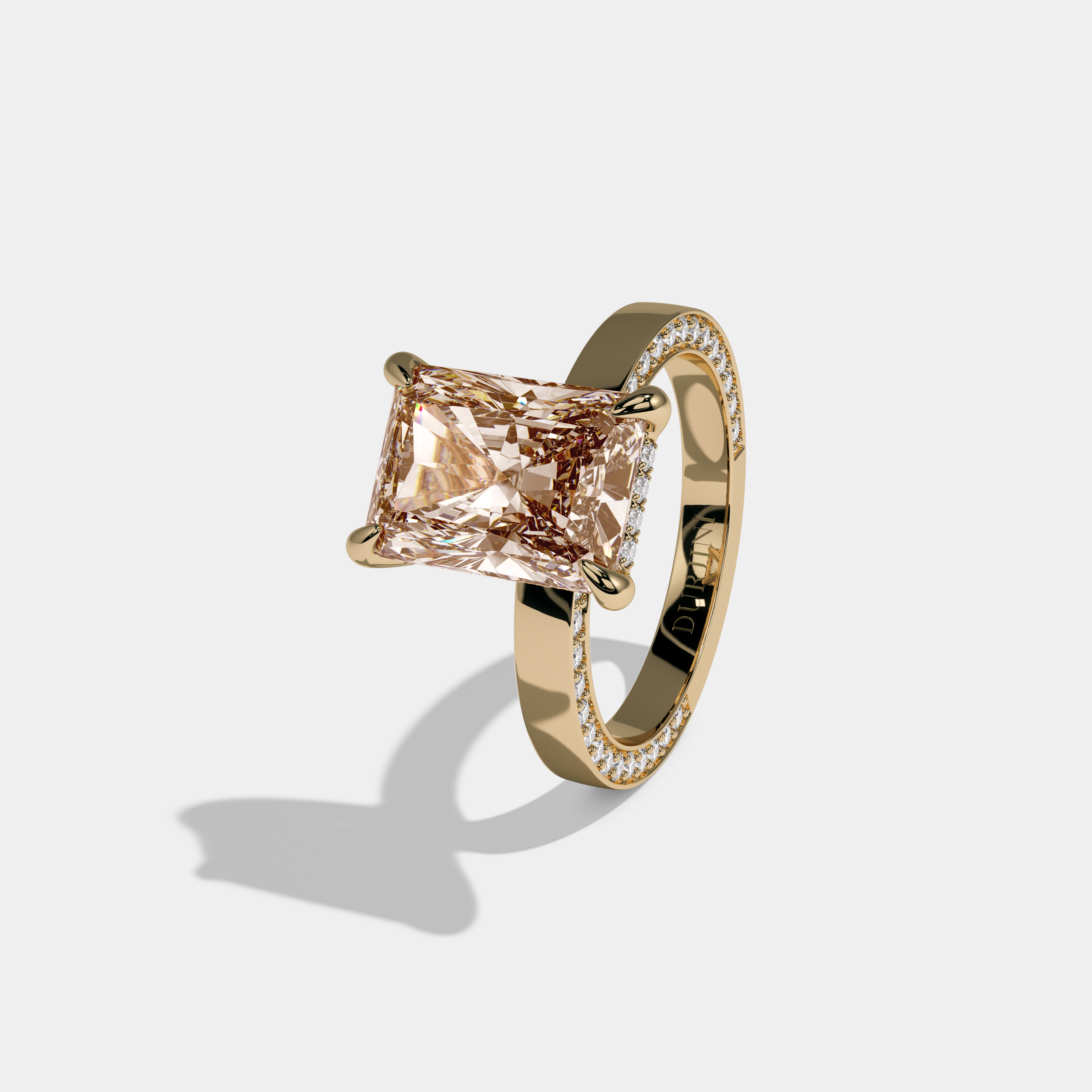 Louise Fancy Champagne Brown Radiant Cut Diamond Hidden Band Engagement Ring 6ct 18K Yellow Gold