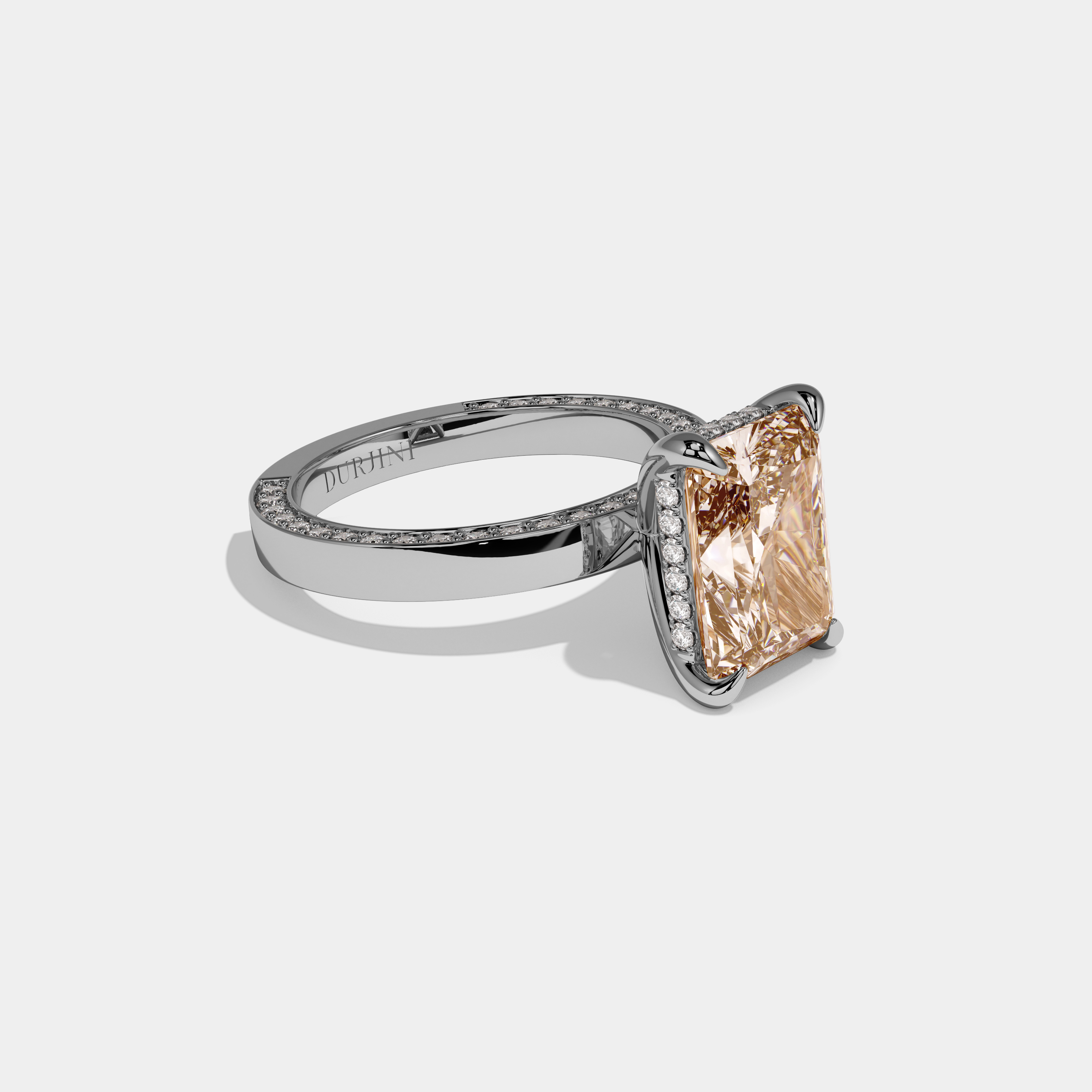 Beatrice Fancy Champagne Brown Radiant Cut Diamond Hidden Band Engagement Ring 6ct 18K White Gold