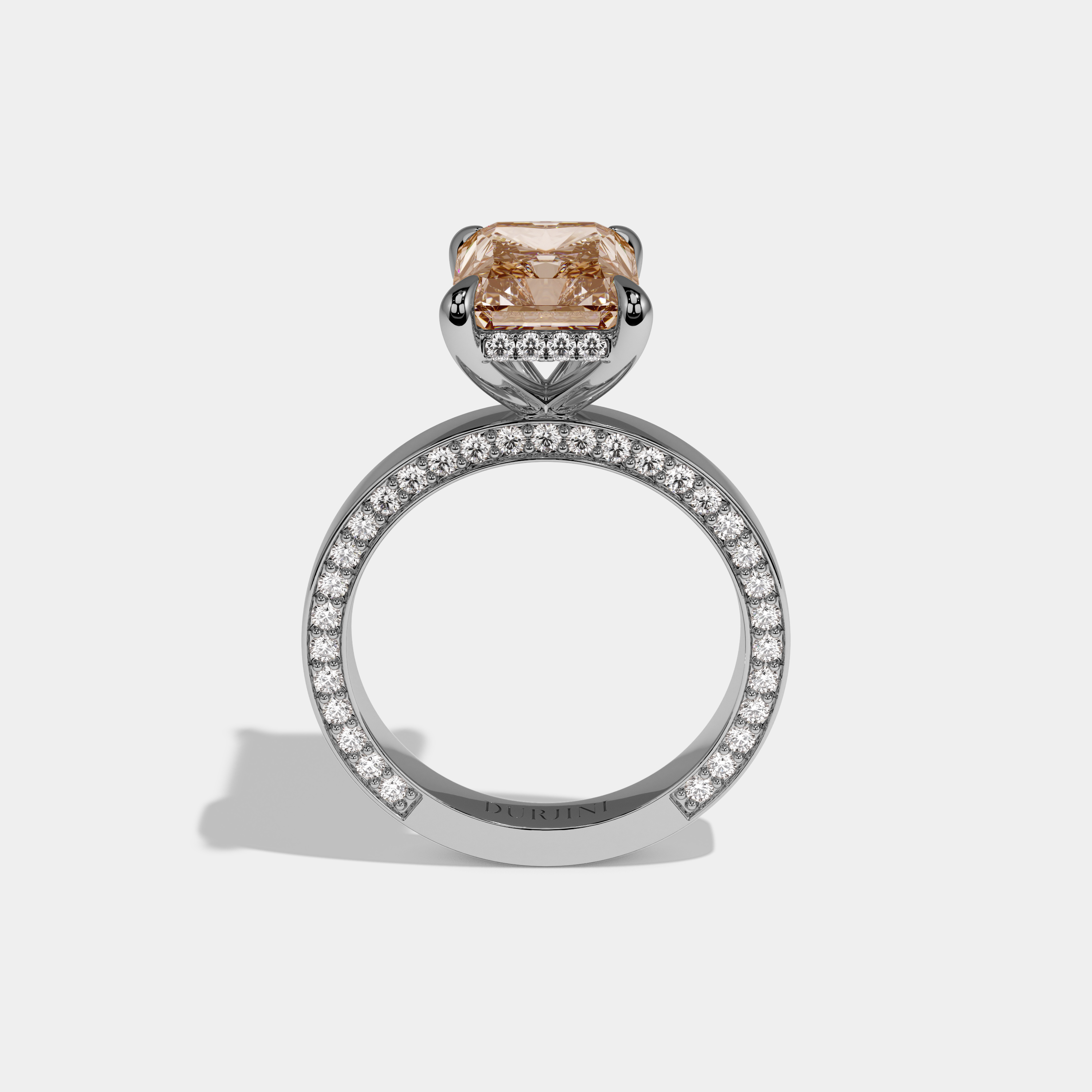 Beatrice Fancy Champagne Brown Radiant Cut Diamond Hidden Band Engagement Ring 6ct 18K White Gold