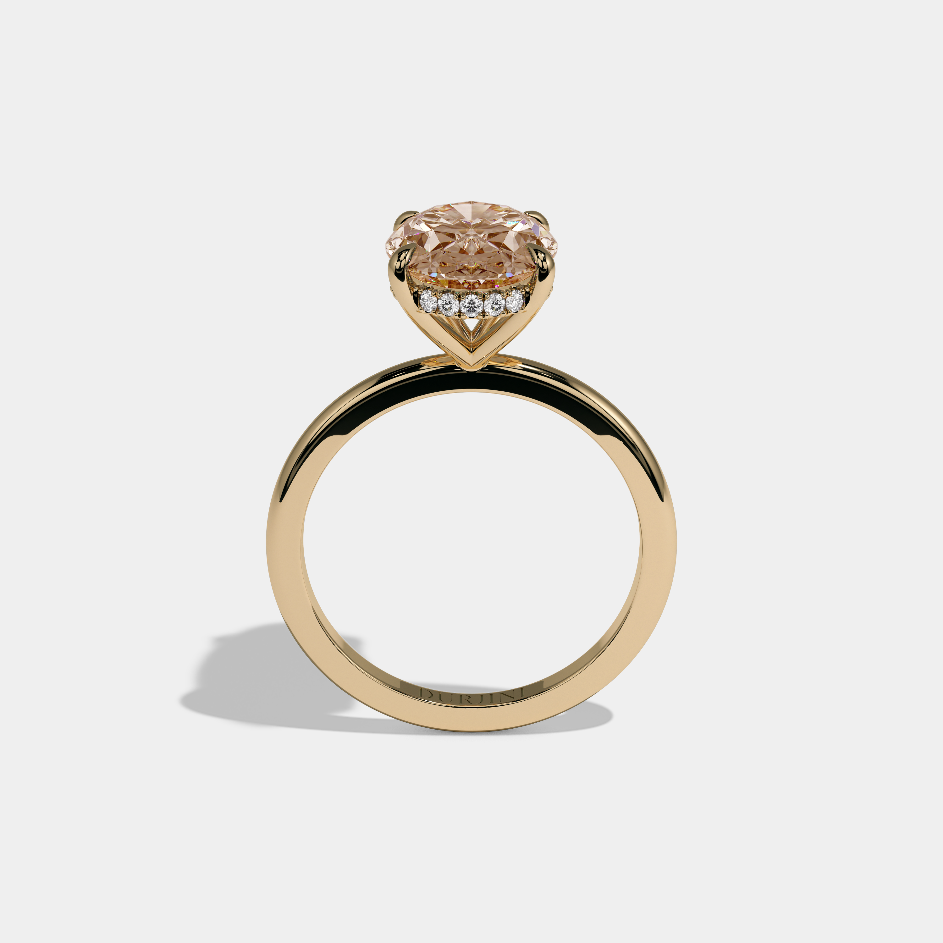 Mary Fancy Champagne Brown Oval Cut Diamond Plain Band Engagement Ring 6.5ct 18K Yellow Gold