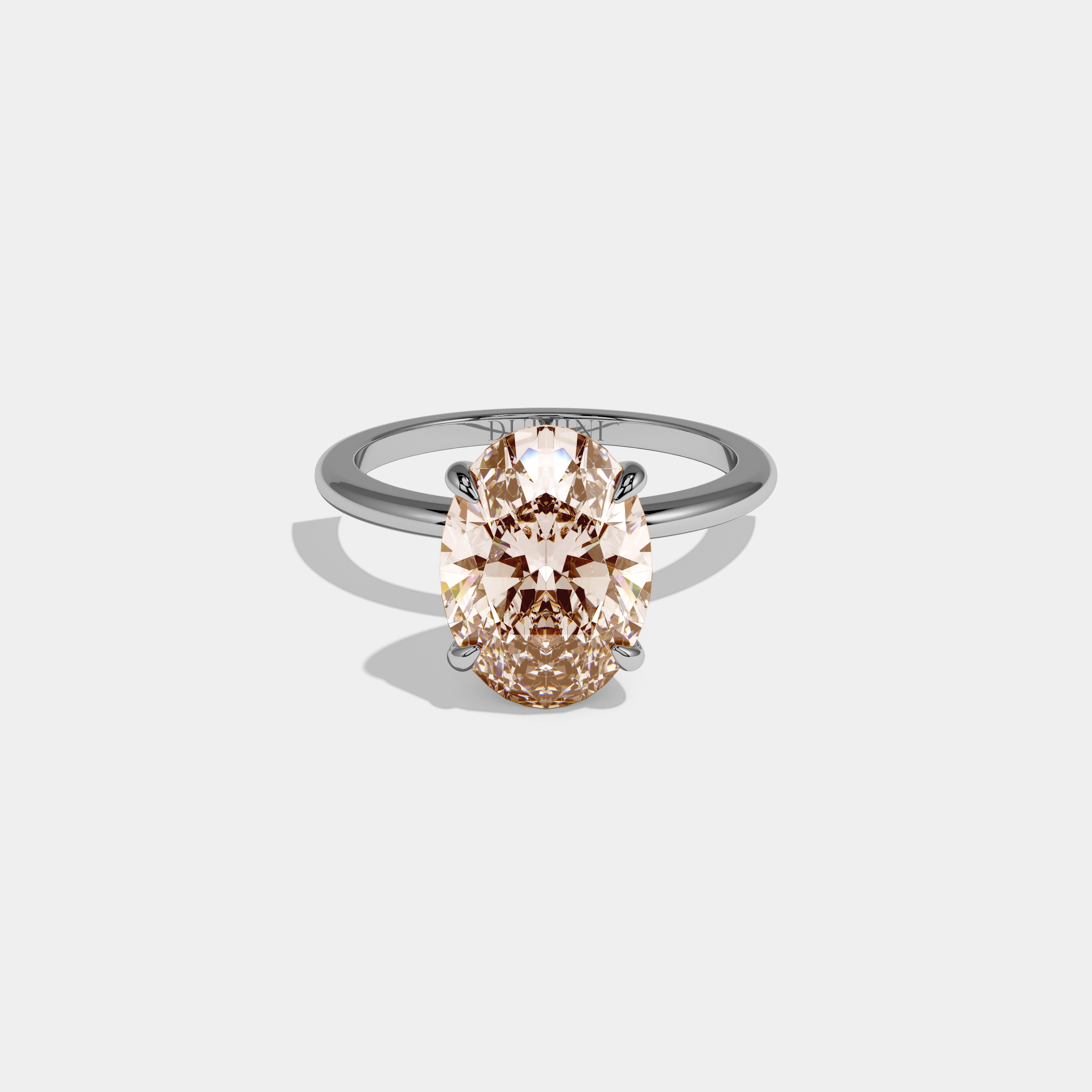 Catherine Fancy Champagne Brown Oval Cut Diamond Plain Band Engagement Ring 6.5ct 18K White Gold
