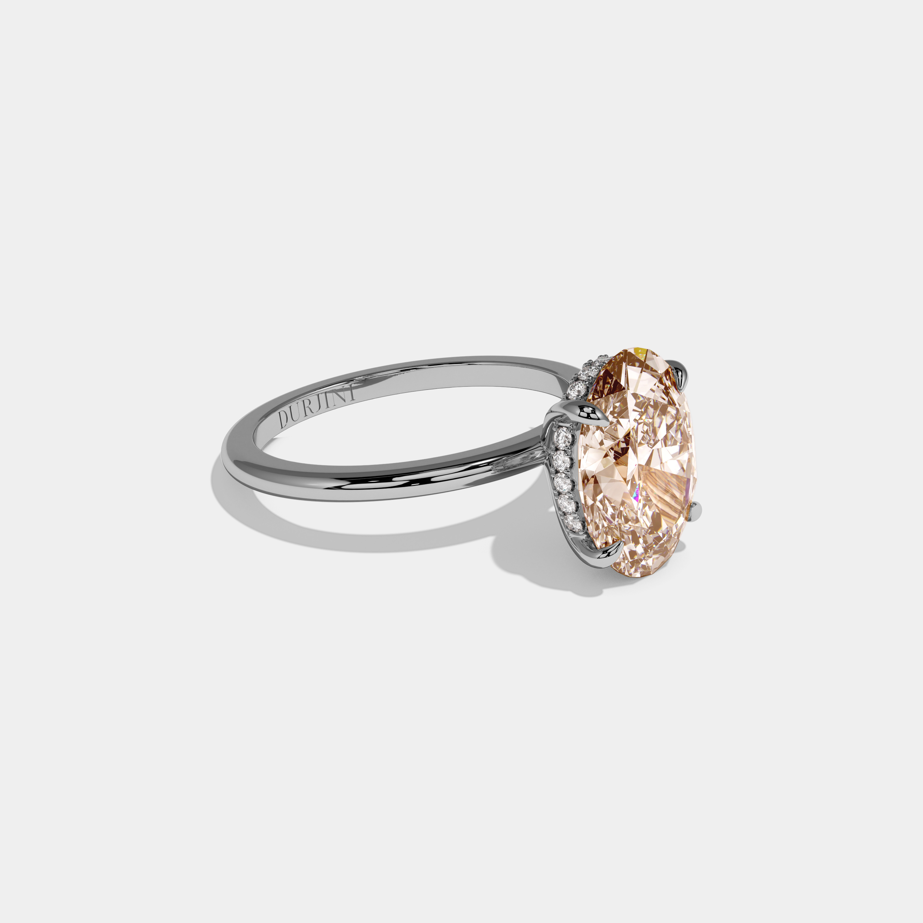 Catherine Fancy Champagne Brown Oval Cut Diamond Plain Band Engagement Ring 6.5ct 18K White Gold