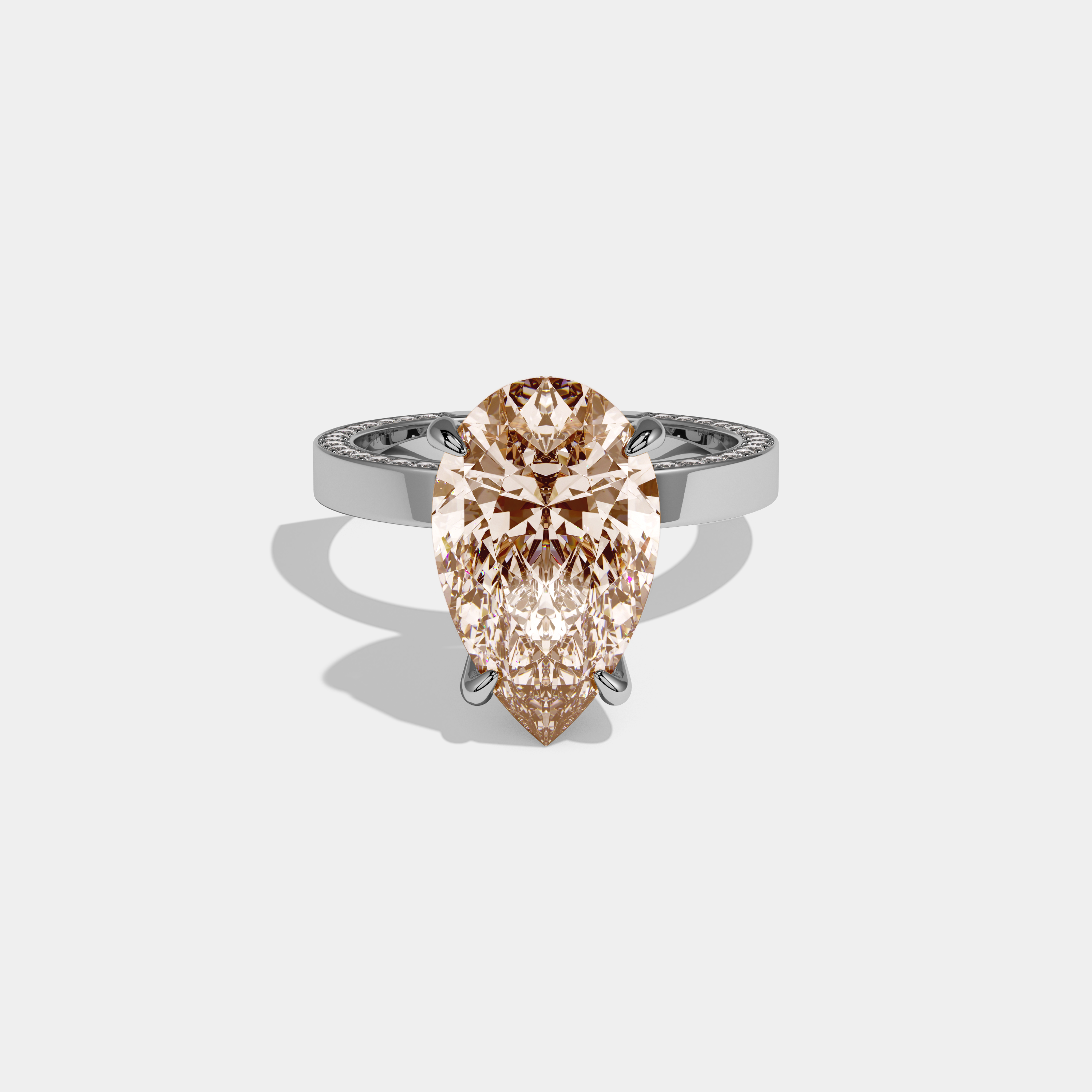 Beatrice Fancy Champagne Brown Pear Cut Diamond Hidden Band Engagement Ring 6ct 18K White Gold