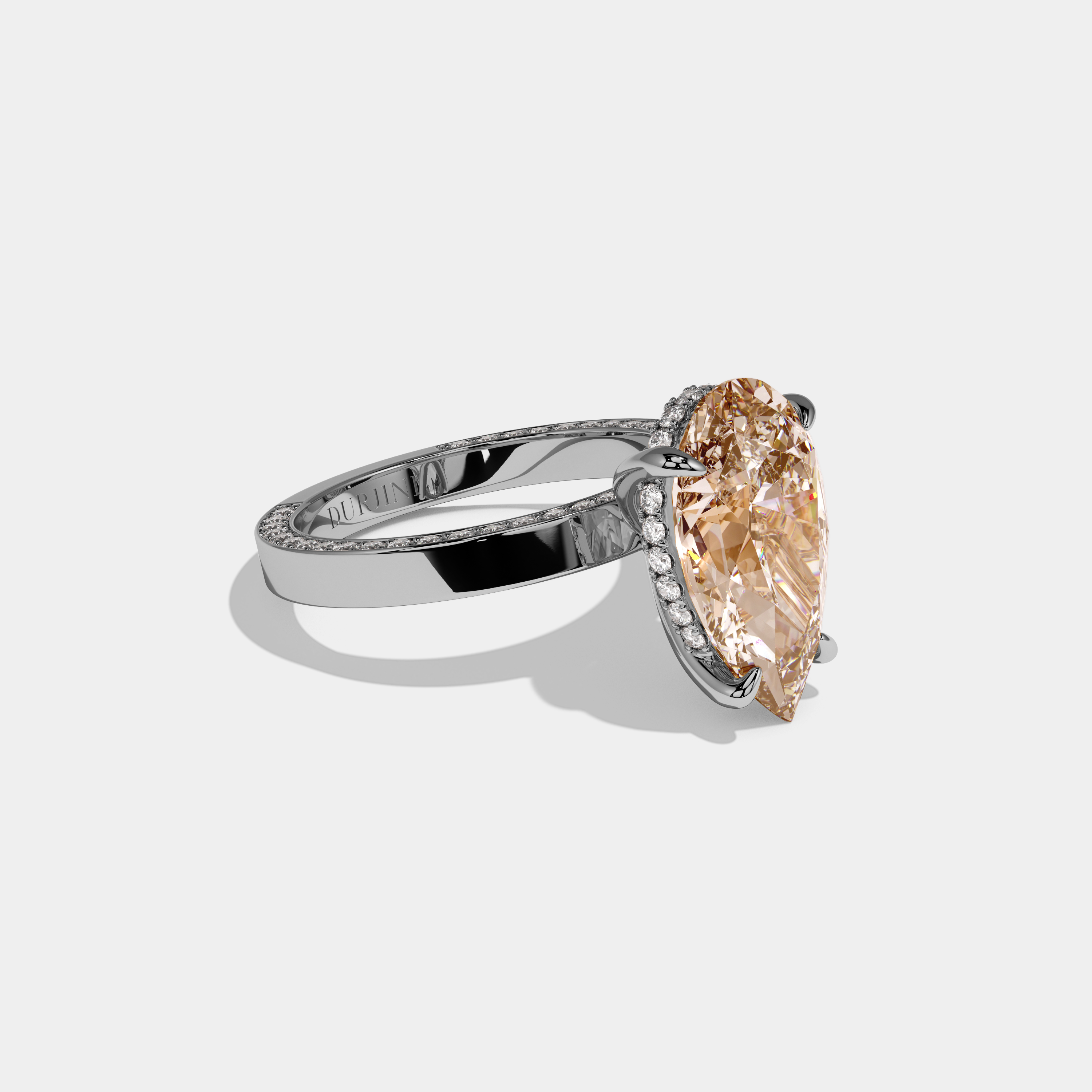 Beatrice Fancy Champagne Brown Pear Cut Diamond Hidden Band Engagement Ring 6ct 18K White Gold
