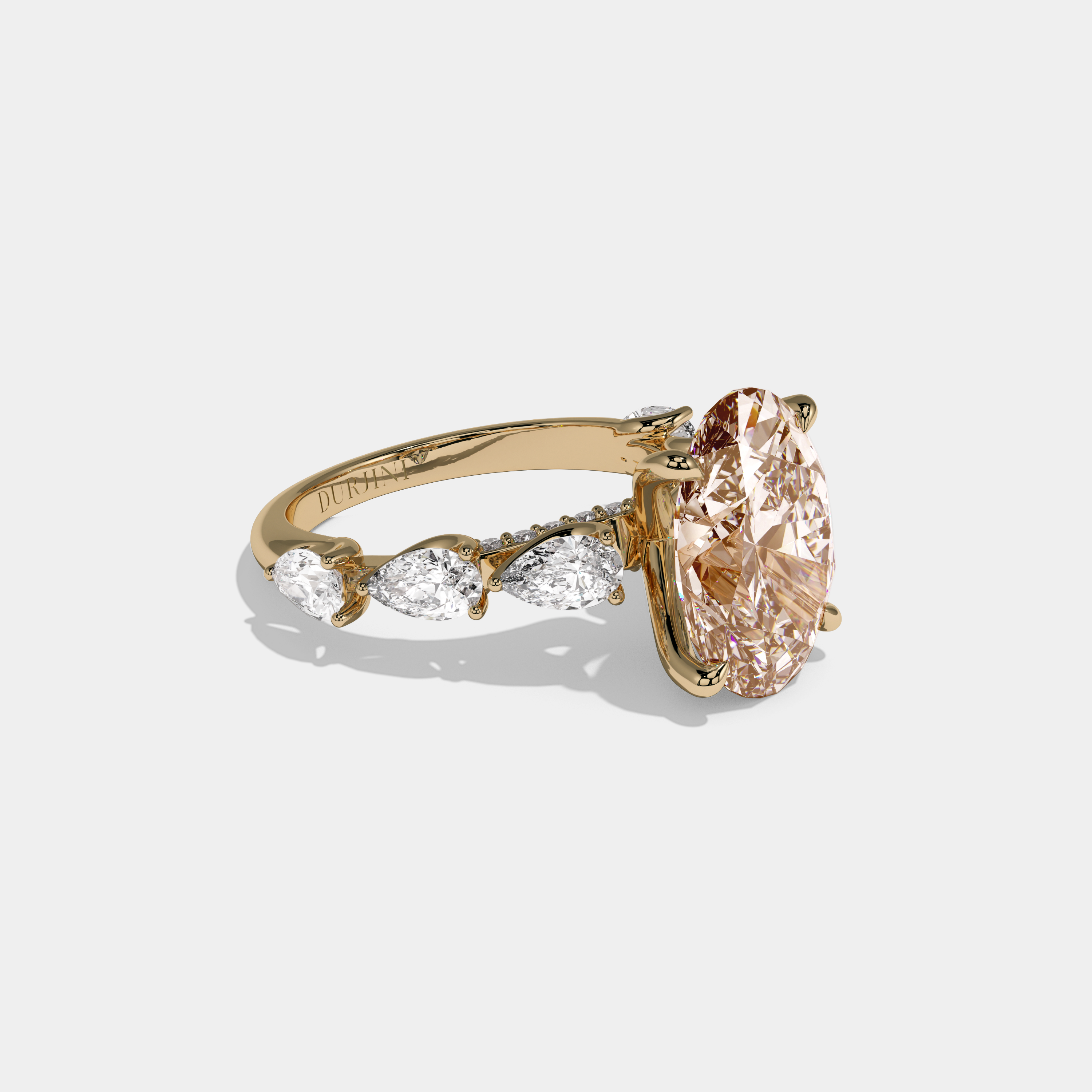 Louise Fancy Champagne Brown Oval Cut Diamond Band With Pear Cuts Engagement Ring 6ct 18K Yellow Gold