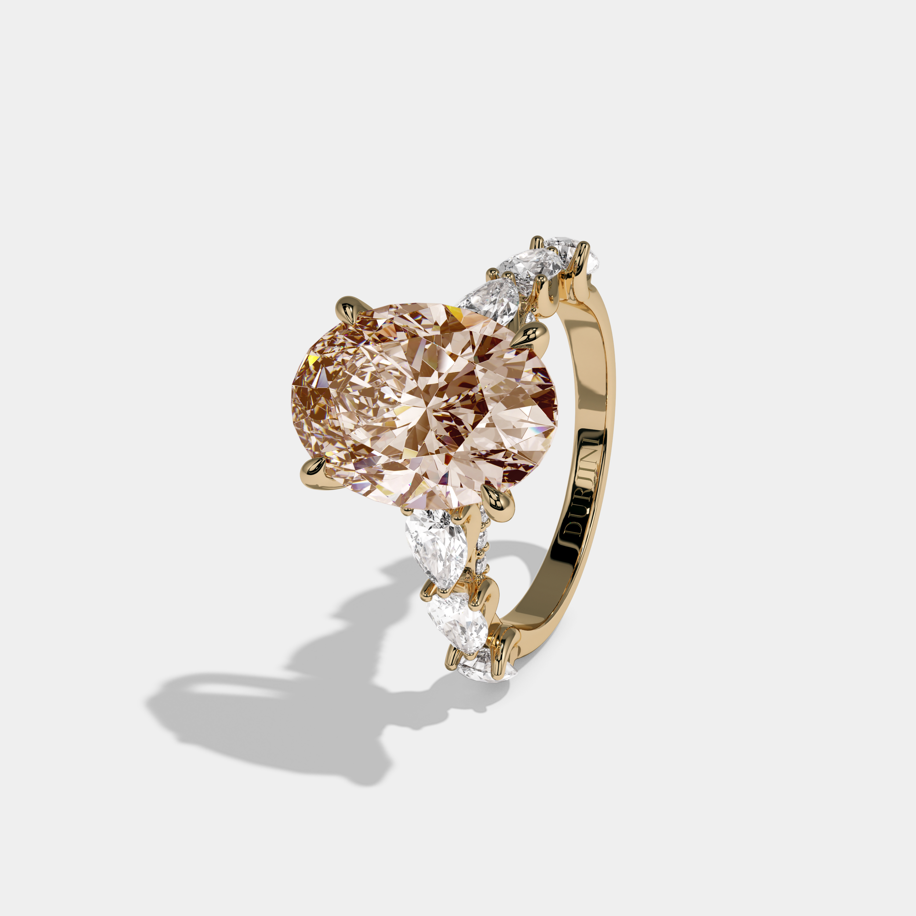 Louise Fancy Champagne Brown Oval Cut Diamond Band With Pear Cuts Engagement Ring 6ct 18K Yellow Gold