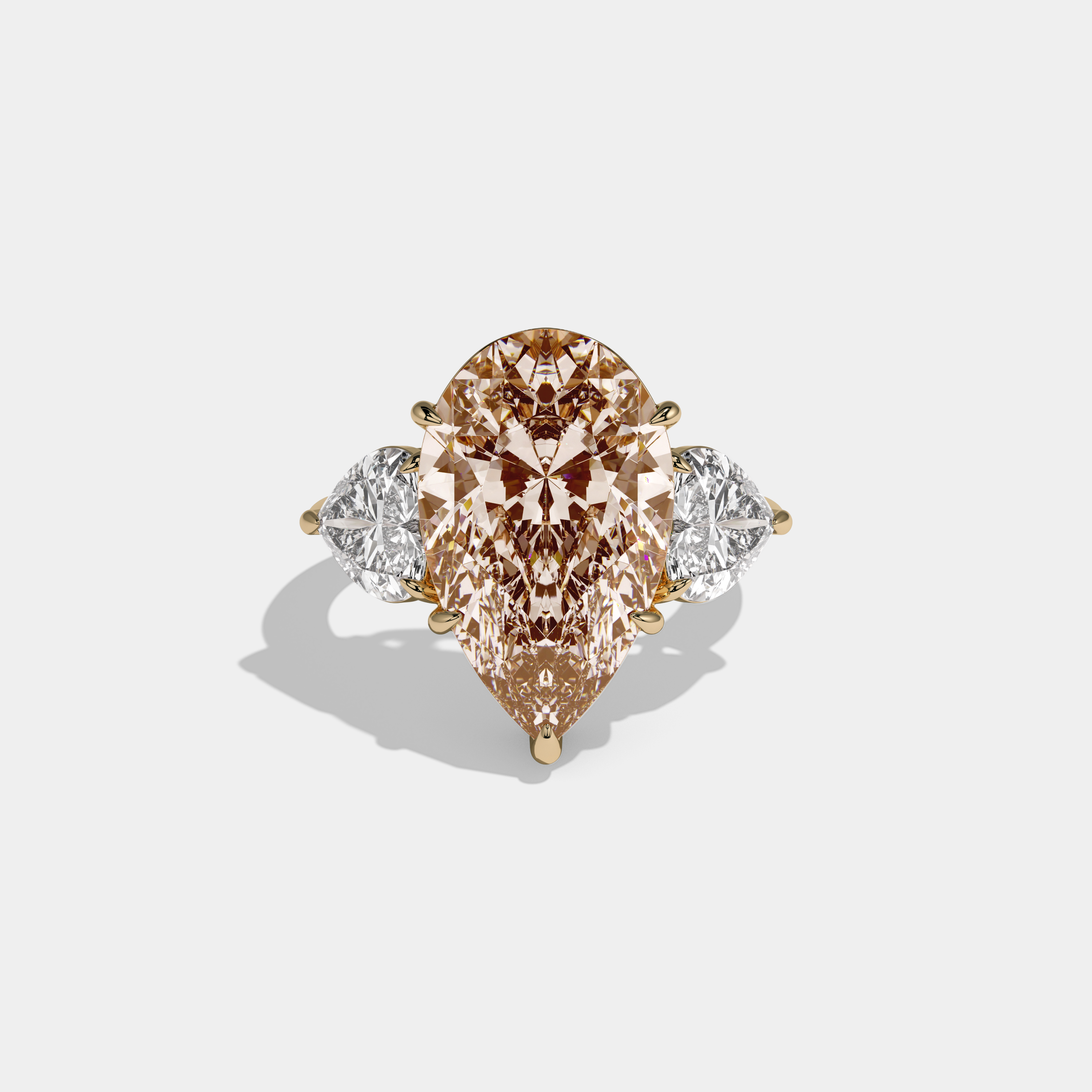 Louise Fancy Champagne Brown Pear Cut Diamond Plain Band With Heart Cut Sides Engagement Ring 6ct 18K Yellow Gold