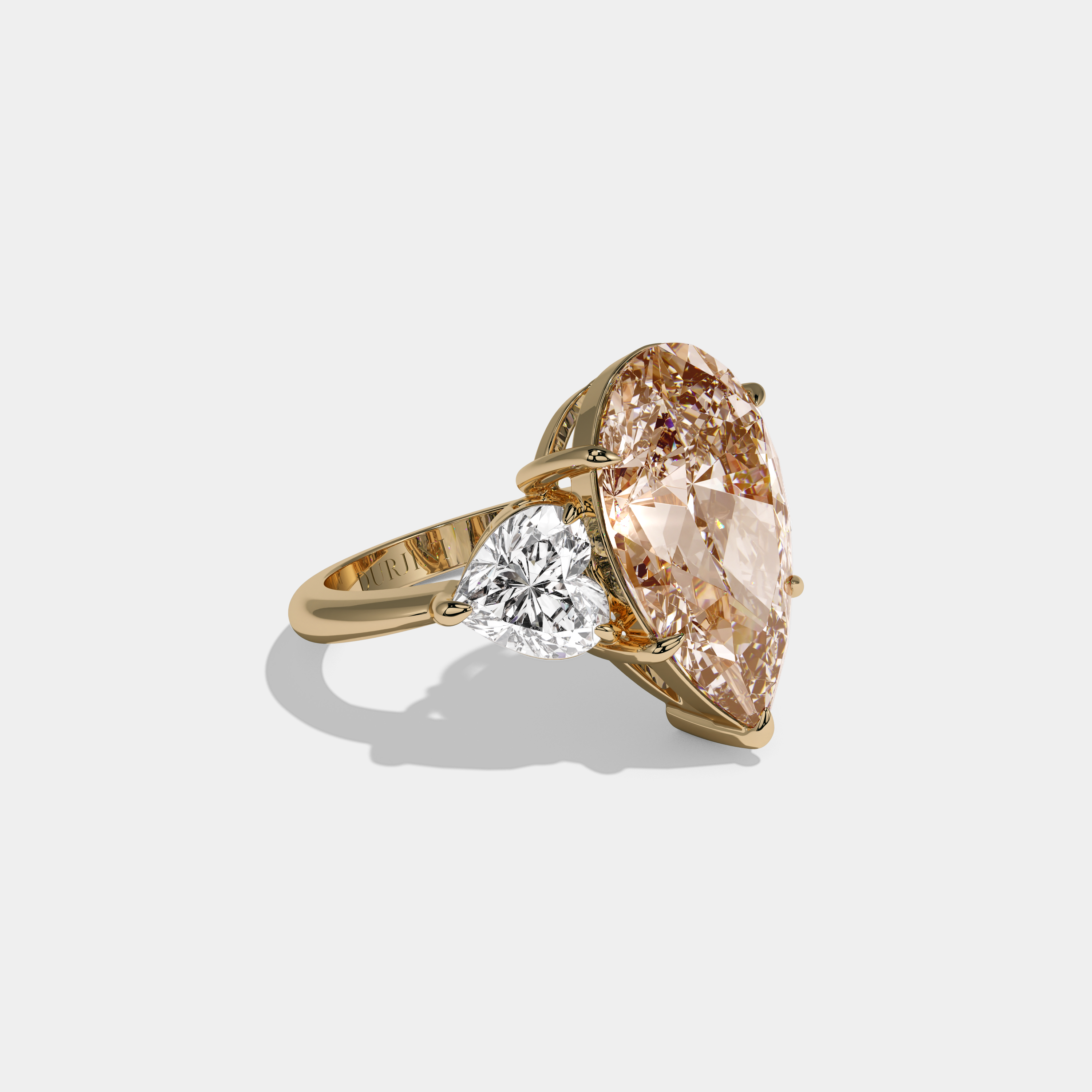 Louise Fancy Champagne Brown Pear Cut Diamond Plain Band With Heart Cut Sides Engagement Ring 6ct 18K Yellow Gold