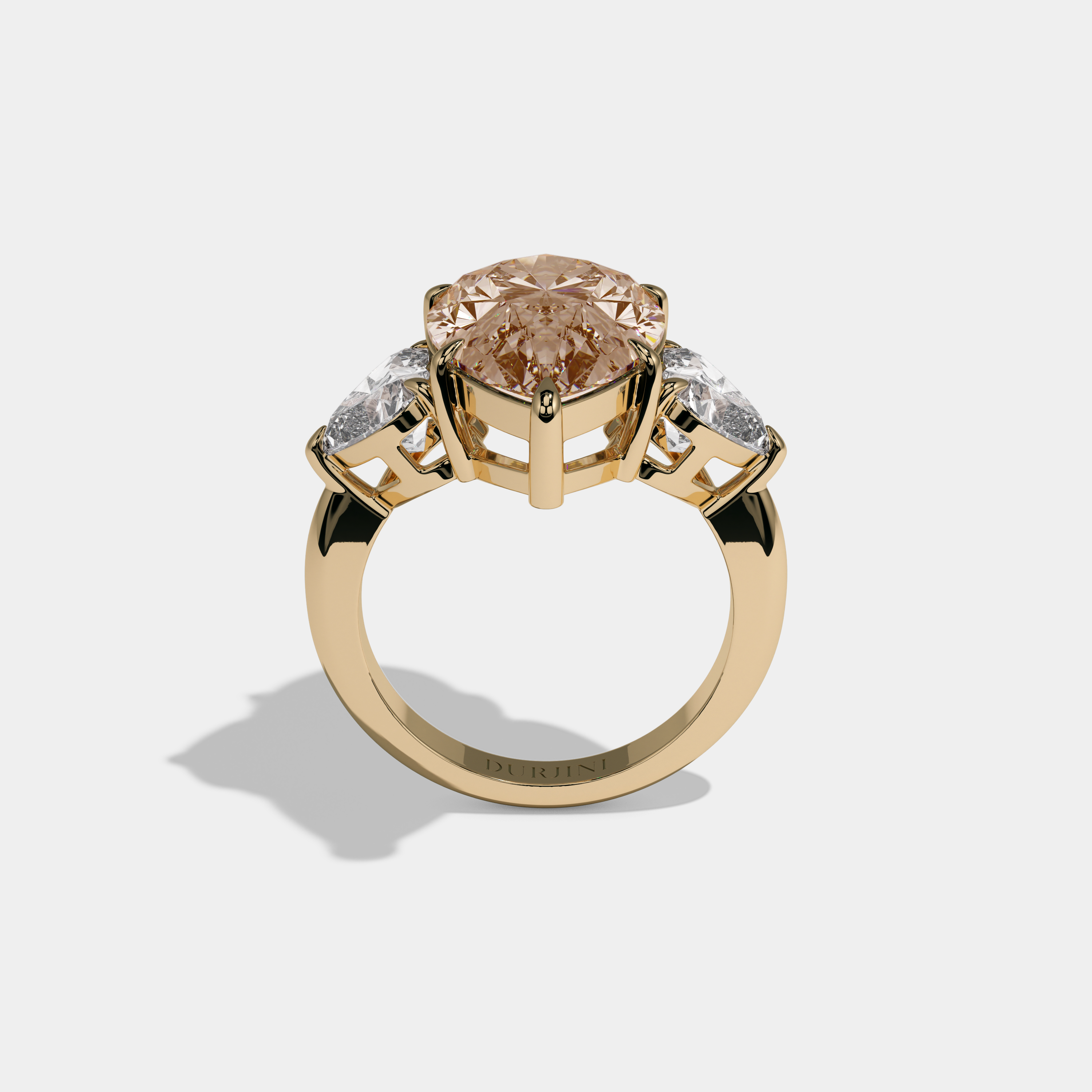 Louise Fancy Champagne Brown Pear Cut Diamond Plain Band With Heart Cut Sides Engagement Ring 6ct 18K Yellow Gold