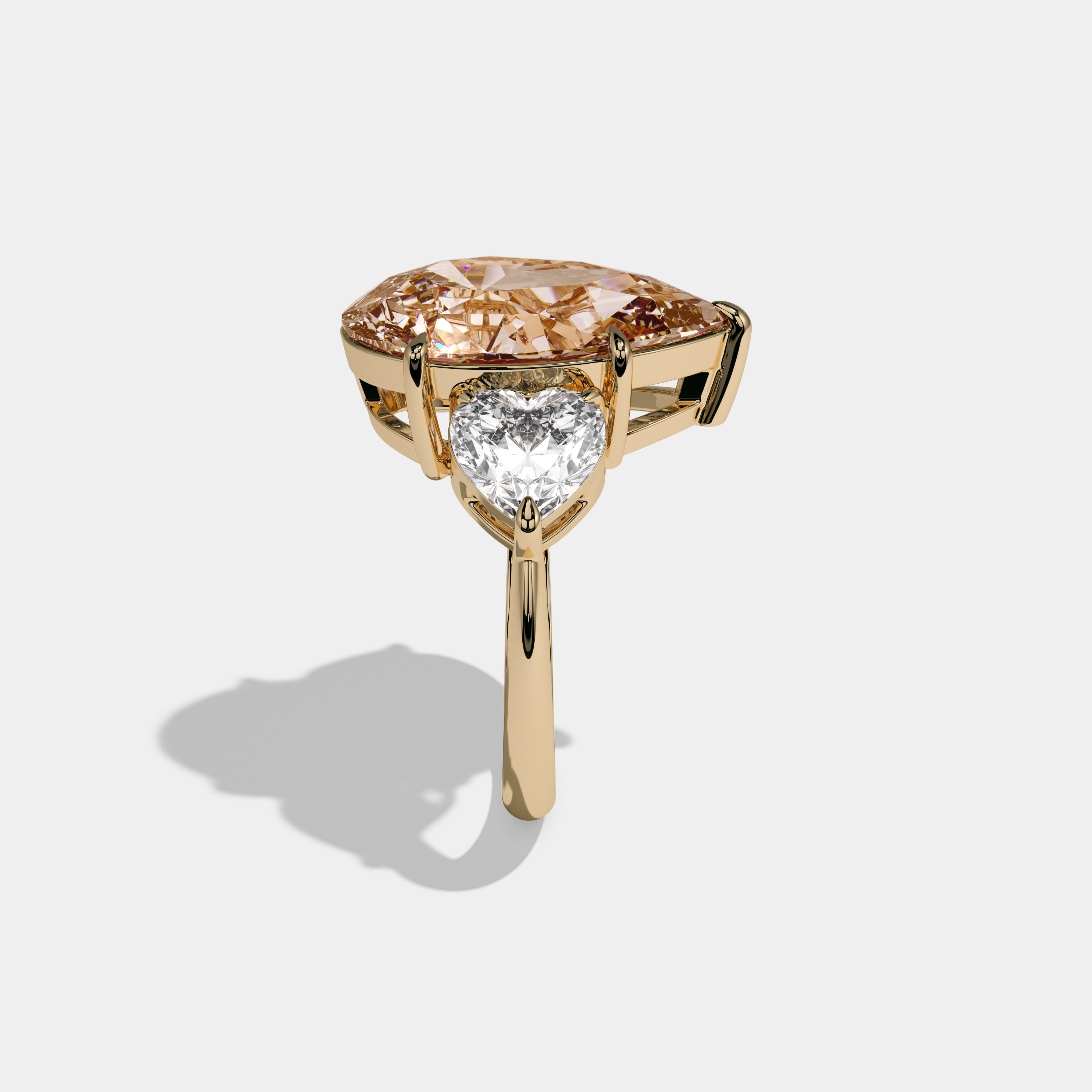 Louise Fancy Champagne Brown Pear Cut Diamond Plain Band With Heart Cut Sides Engagement Ring 6ct 18K Yellow Gold
