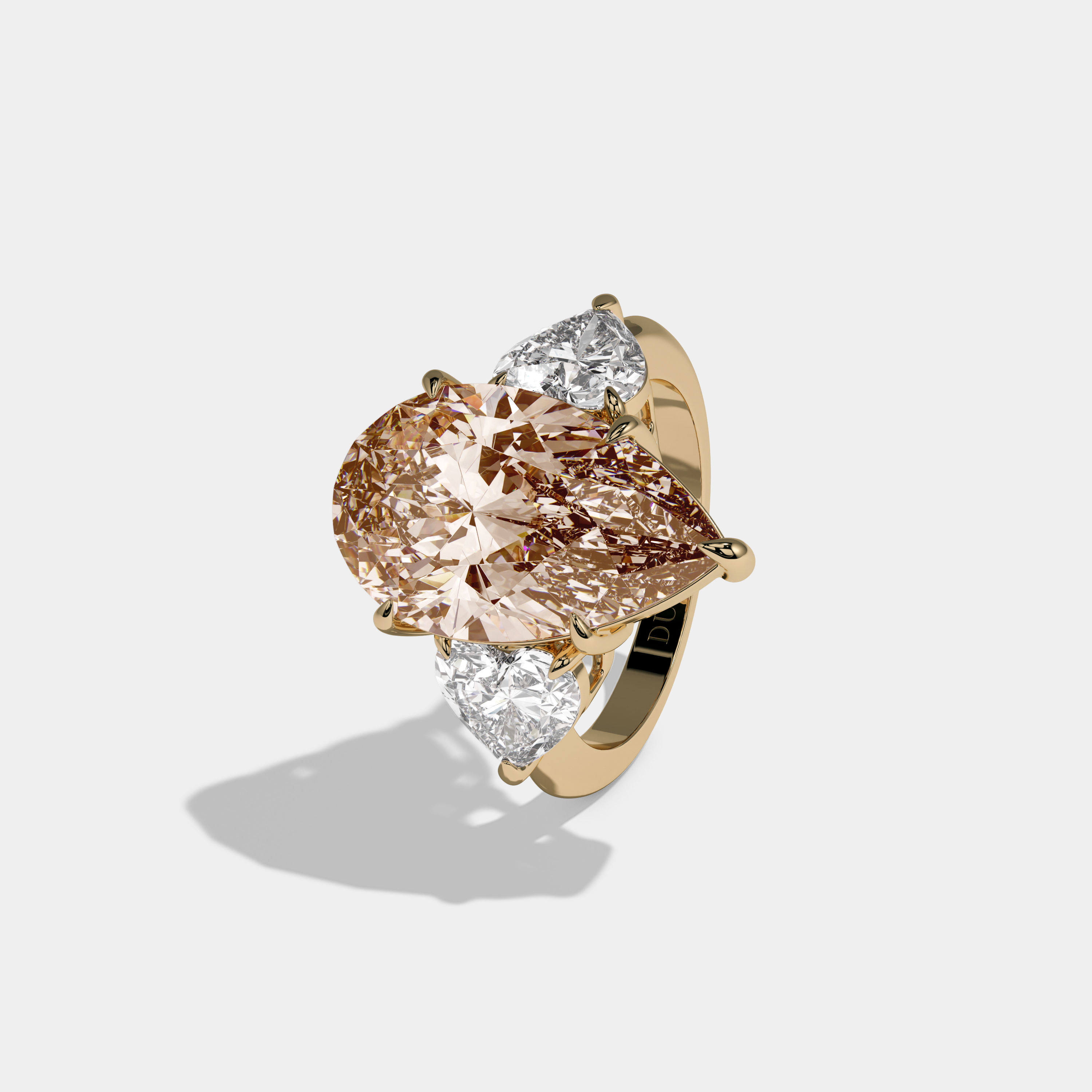 Louise Fancy Champagne Brown Pear Cut Diamond Plain Band With Heart Cut Sides Engagement Ring 6ct 18K Yellow Gold