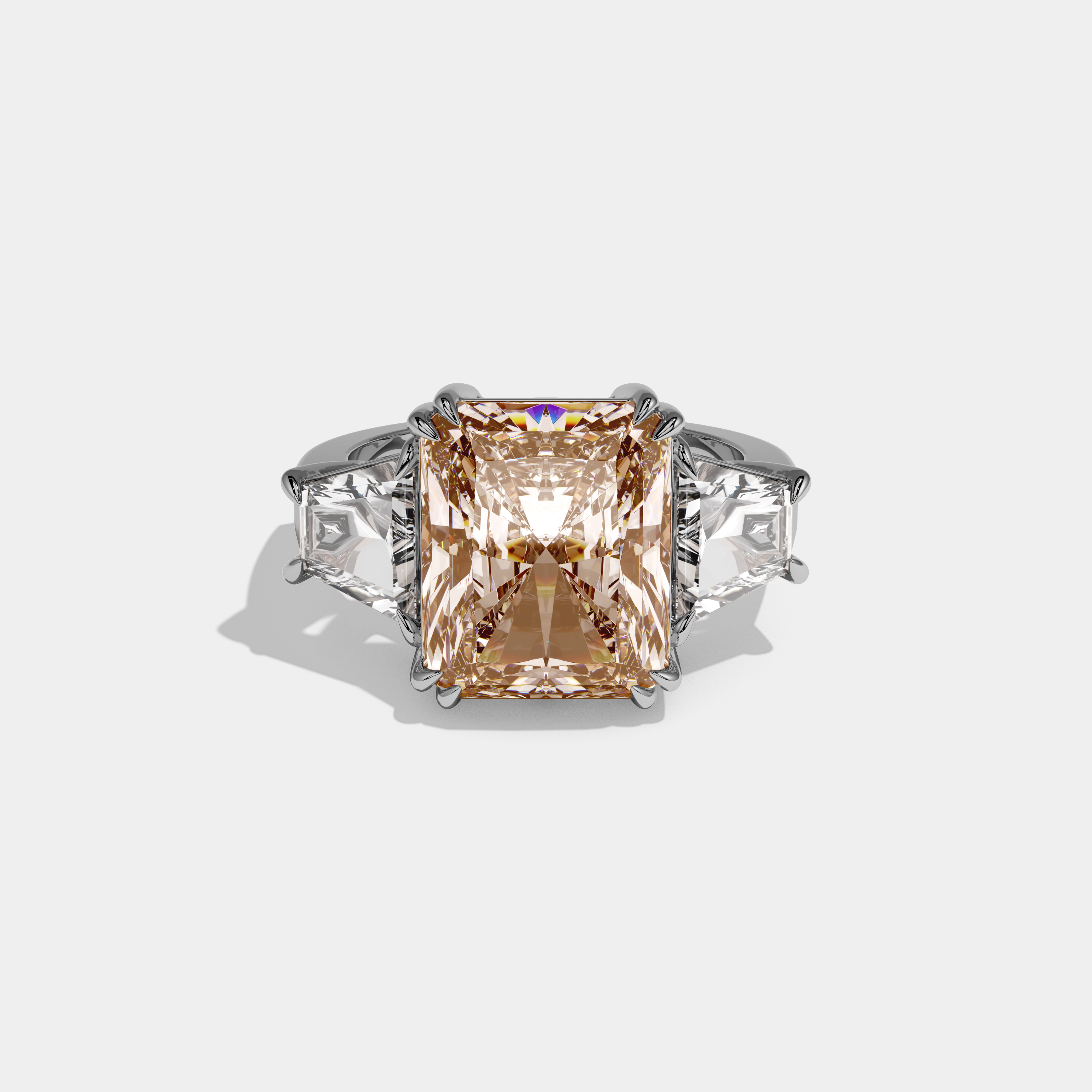 Catherine Fancy Champagne Brown Radiant Cut Diamond Plain Band With Trapezoid Sides Engagement Ring 7ct 18K White Gold
