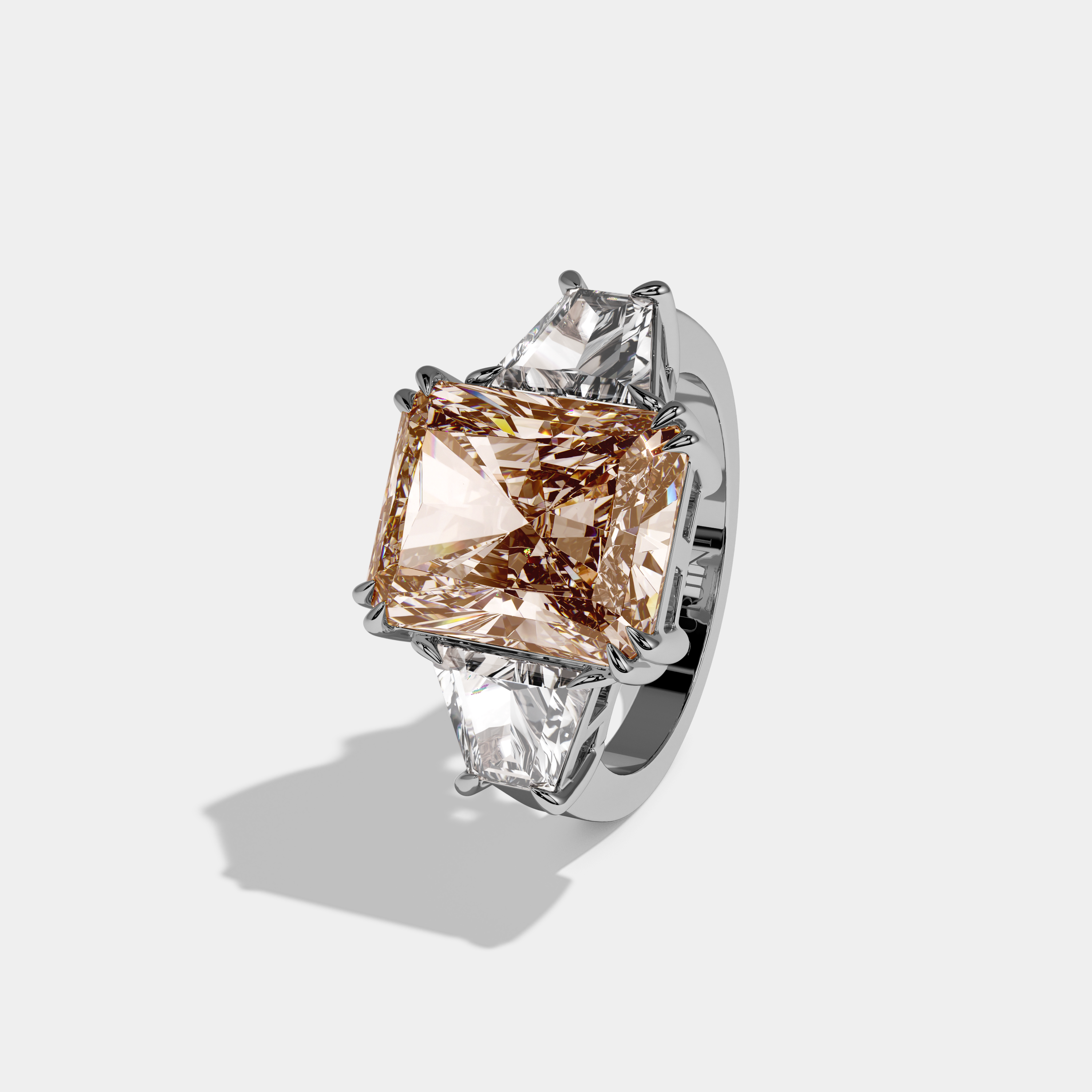 Catherine Fancy Champagne Brown Radiant Cut Diamond Plain Band With Trapezoid Sides Engagement Ring 7ct 18K White Gold