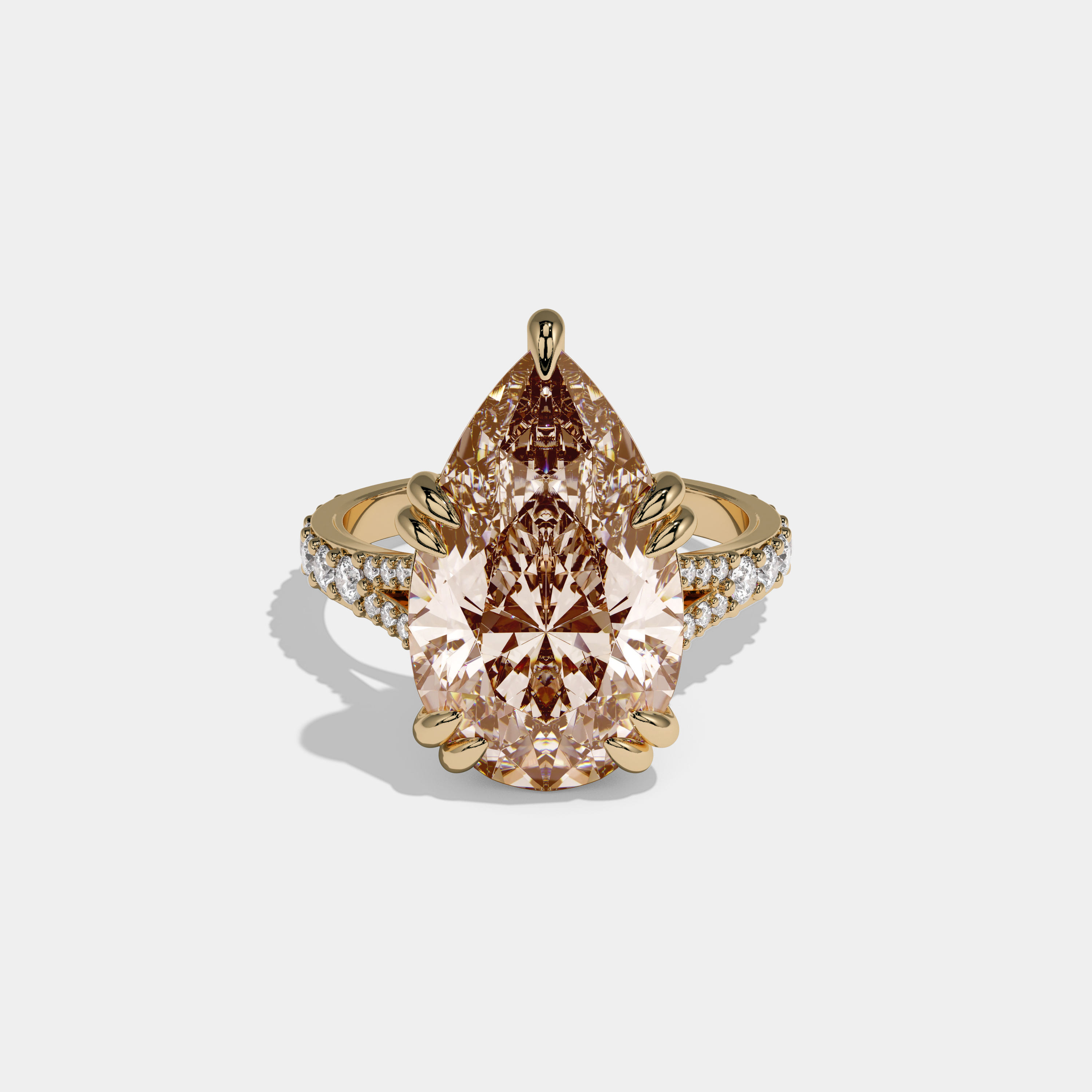 Mary Fancy Champagne Brown Pear Brilliant Cut Diamond Band Engagement Ring 8ct 18K Yellow Gold