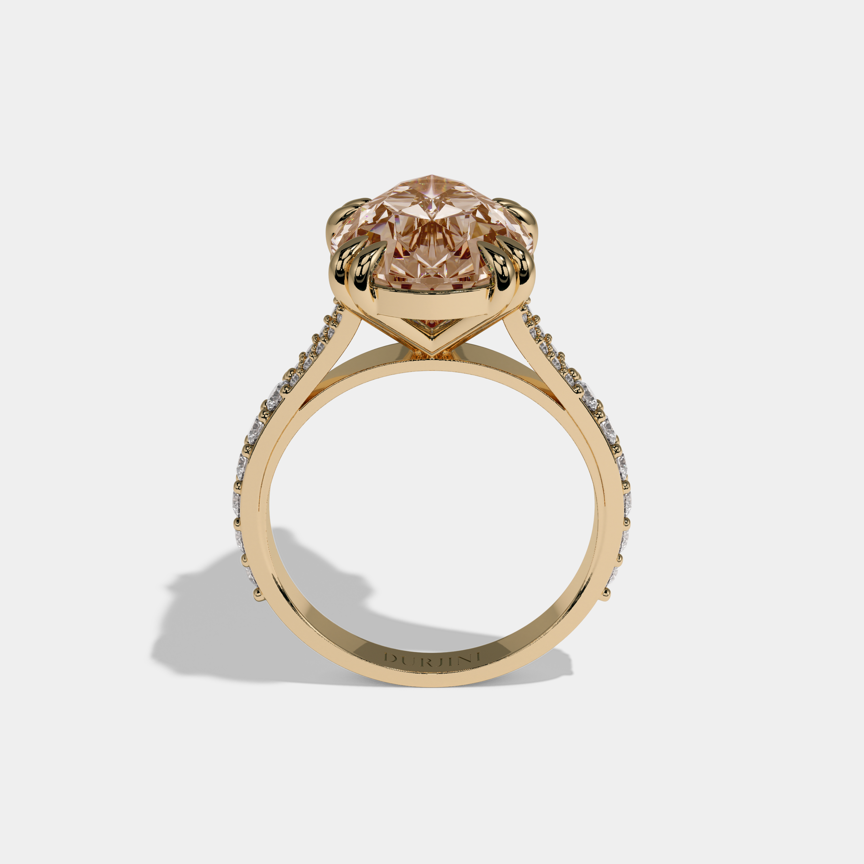 Mary Fancy Champagne Brown Pear Brilliant Cut Diamond Band Engagement Ring 8ct 18K Yellow Gold