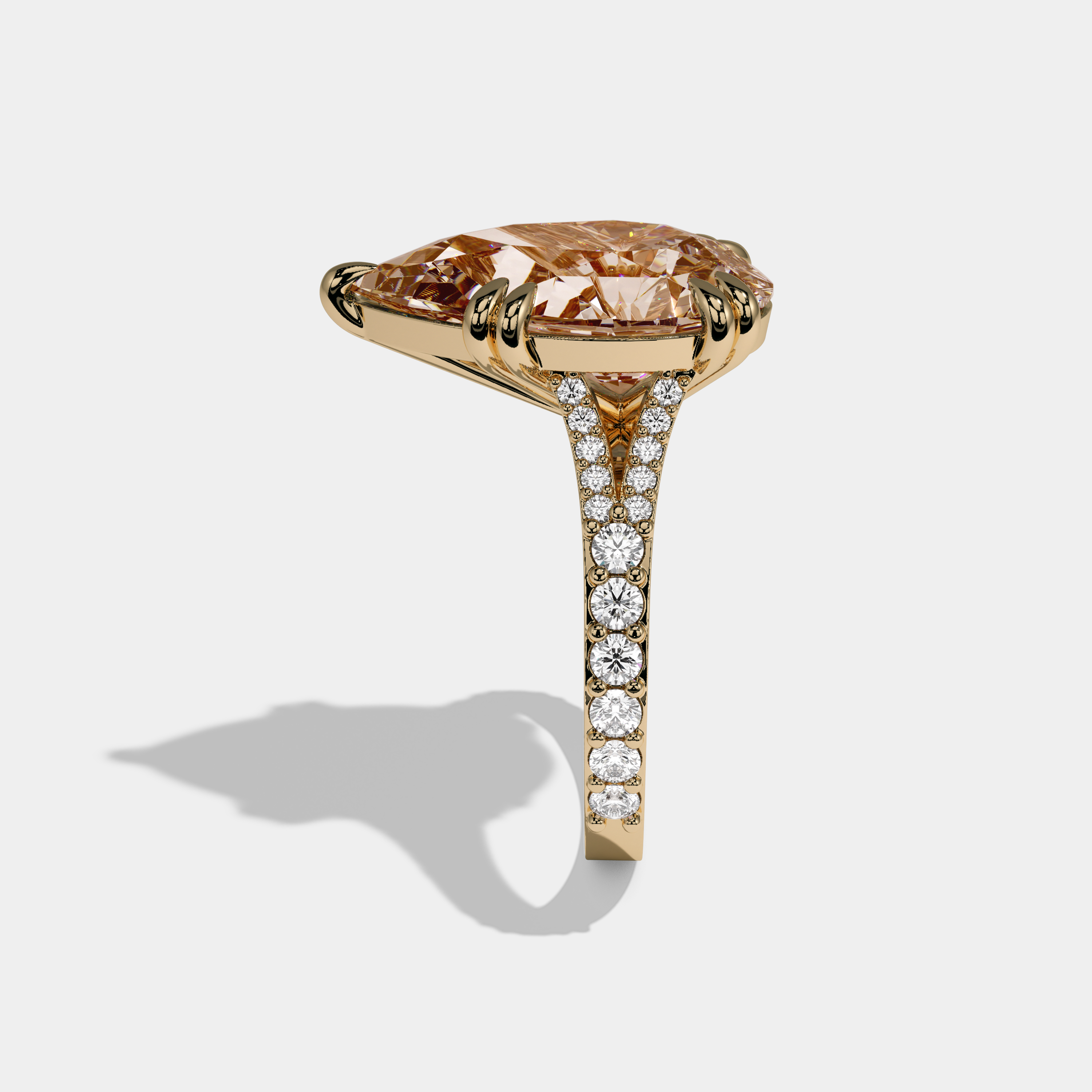 Mary Fancy Champagne Brown Pear Brilliant Cut Diamond Band Engagement Ring 8ct 18K Yellow Gold