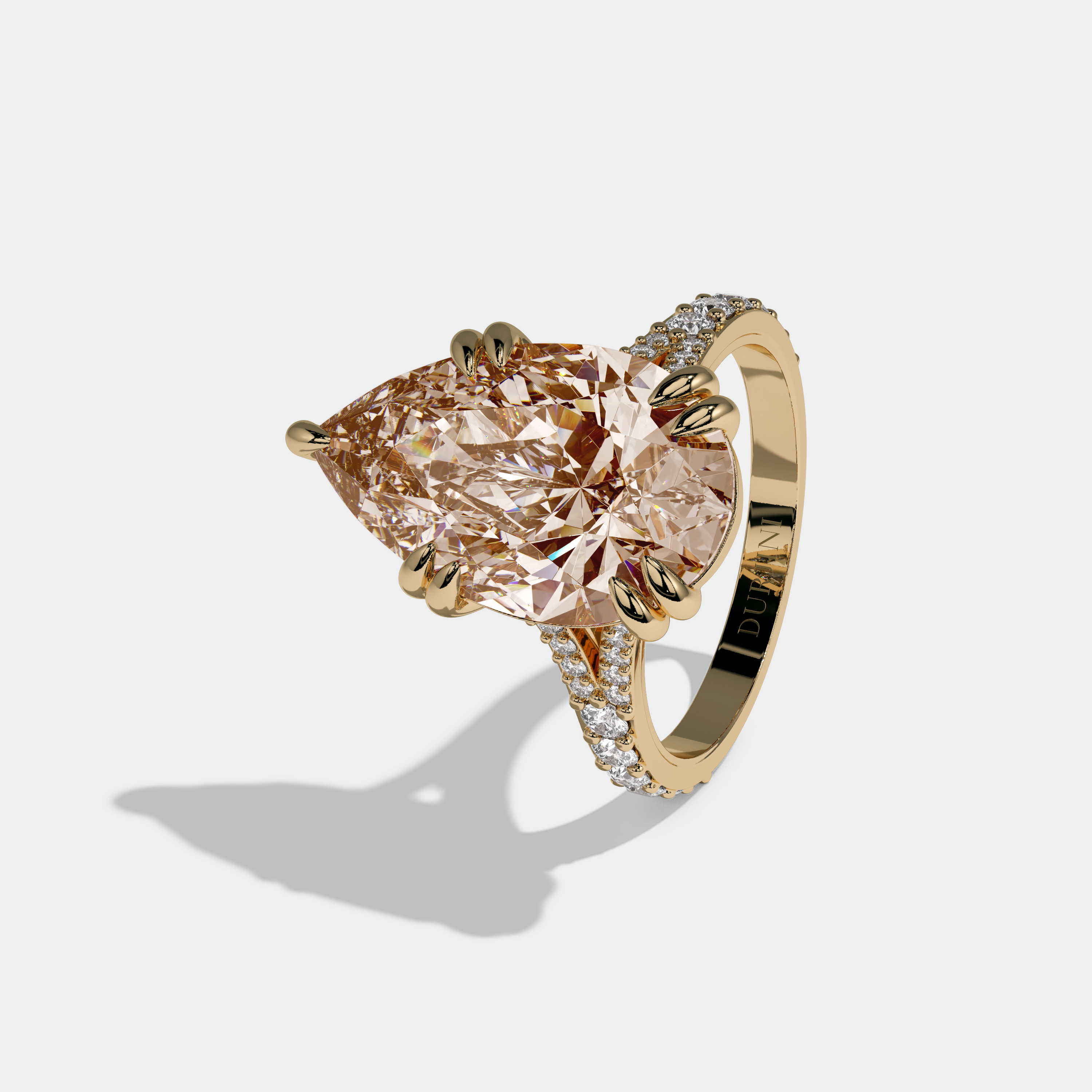 Mary Fancy Champagne Brown Pear Brilliant Cut Diamond Band Engagement Ring 8ct 18K Yellow Gold