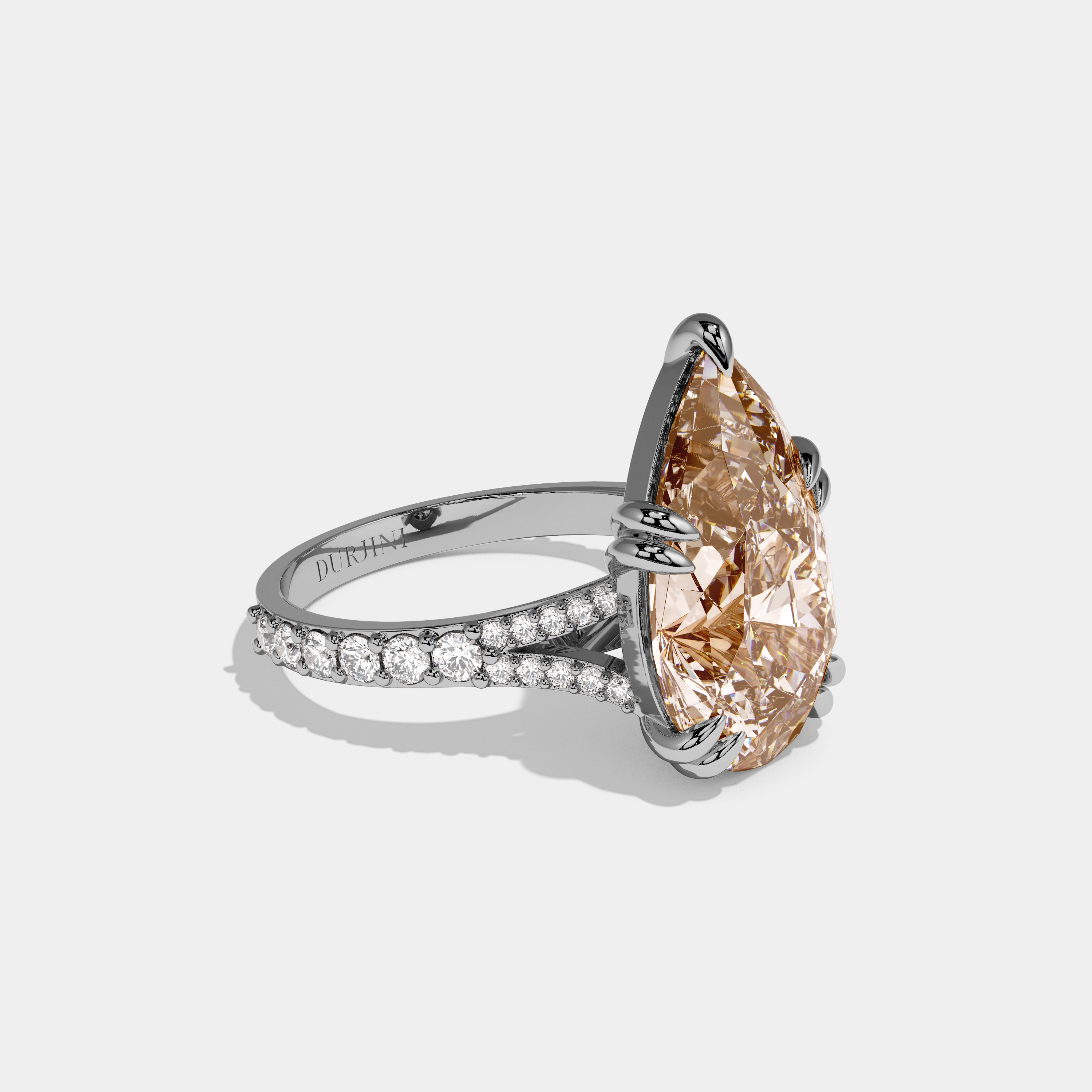 Catherine Fancy Champagne Brown Pear Brilliant Cut Diamond Band Engagement Ring 8ct 18K White Gold