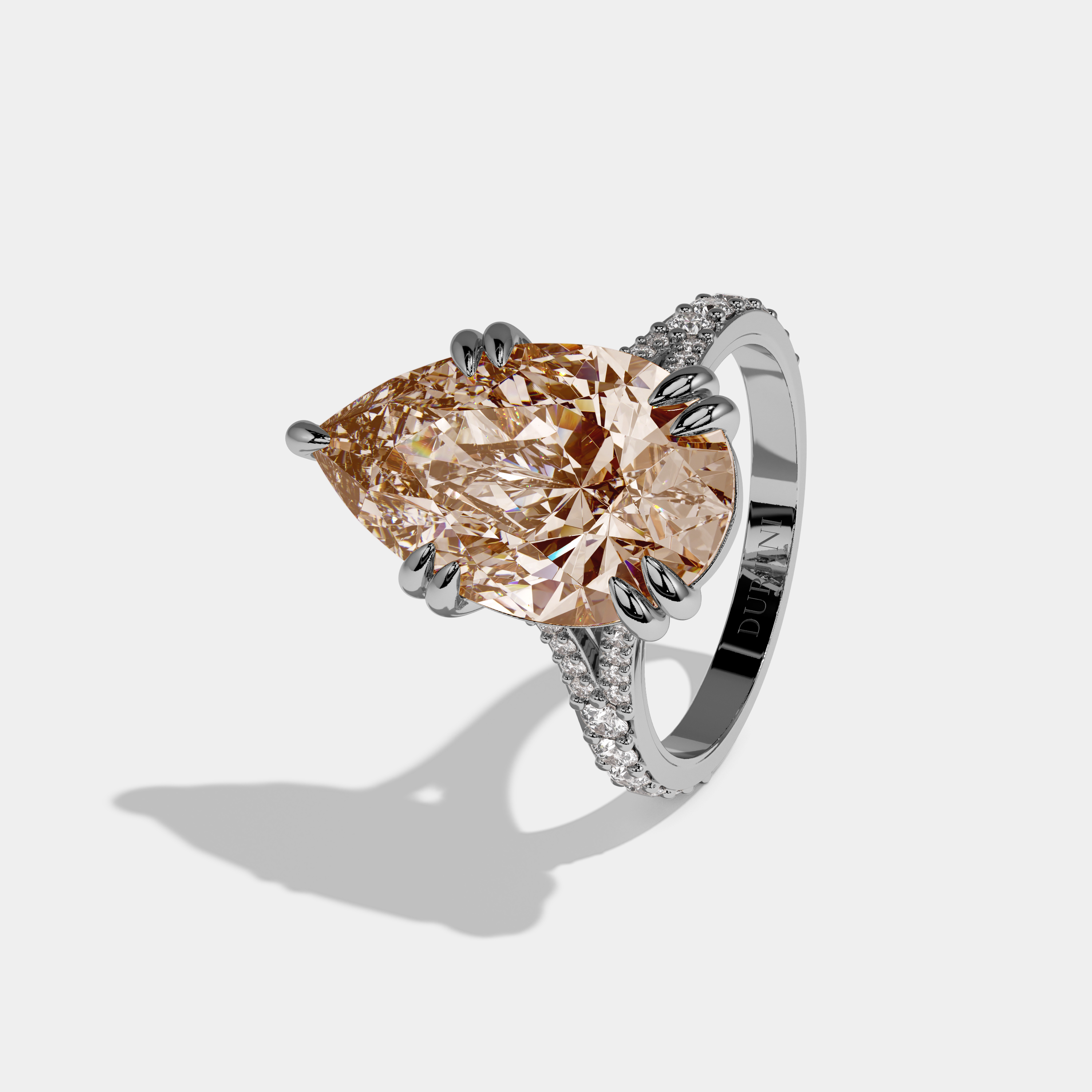 Catherine Fancy Champagne Brown Pear Brilliant Cut Diamond Band Engagement Ring 8ct 18K White Gold