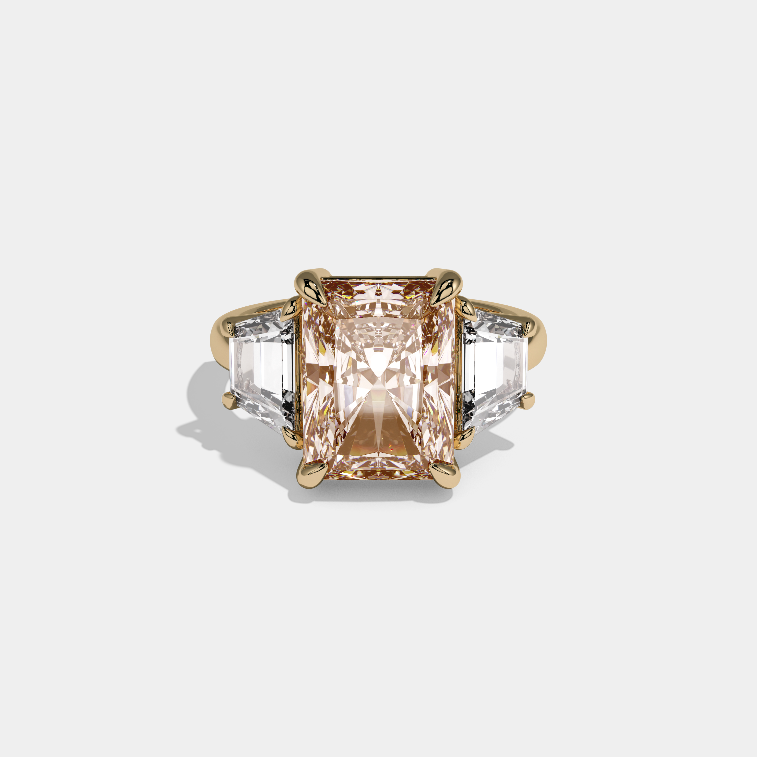 Augusta Fancy Champagne Brown Radiant Cut Diamond Plain Band With Step Cut Sides Engagement Ring 8ct 18K Yellow Gold