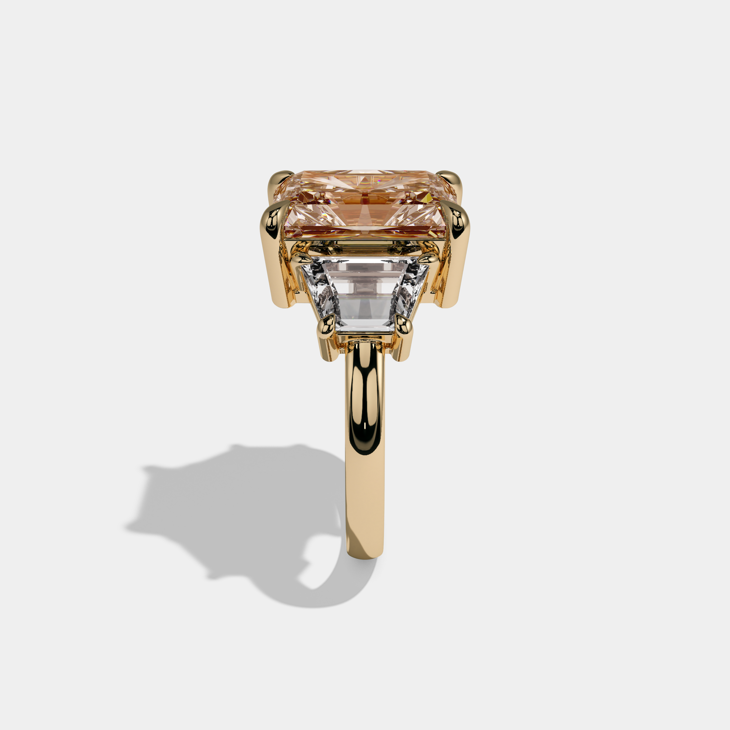 Augusta Fancy Champagne Brown Radiant Cut Diamond Plain Band With Step Cut Sides Engagement Ring 8ct 18K Yellow Gold