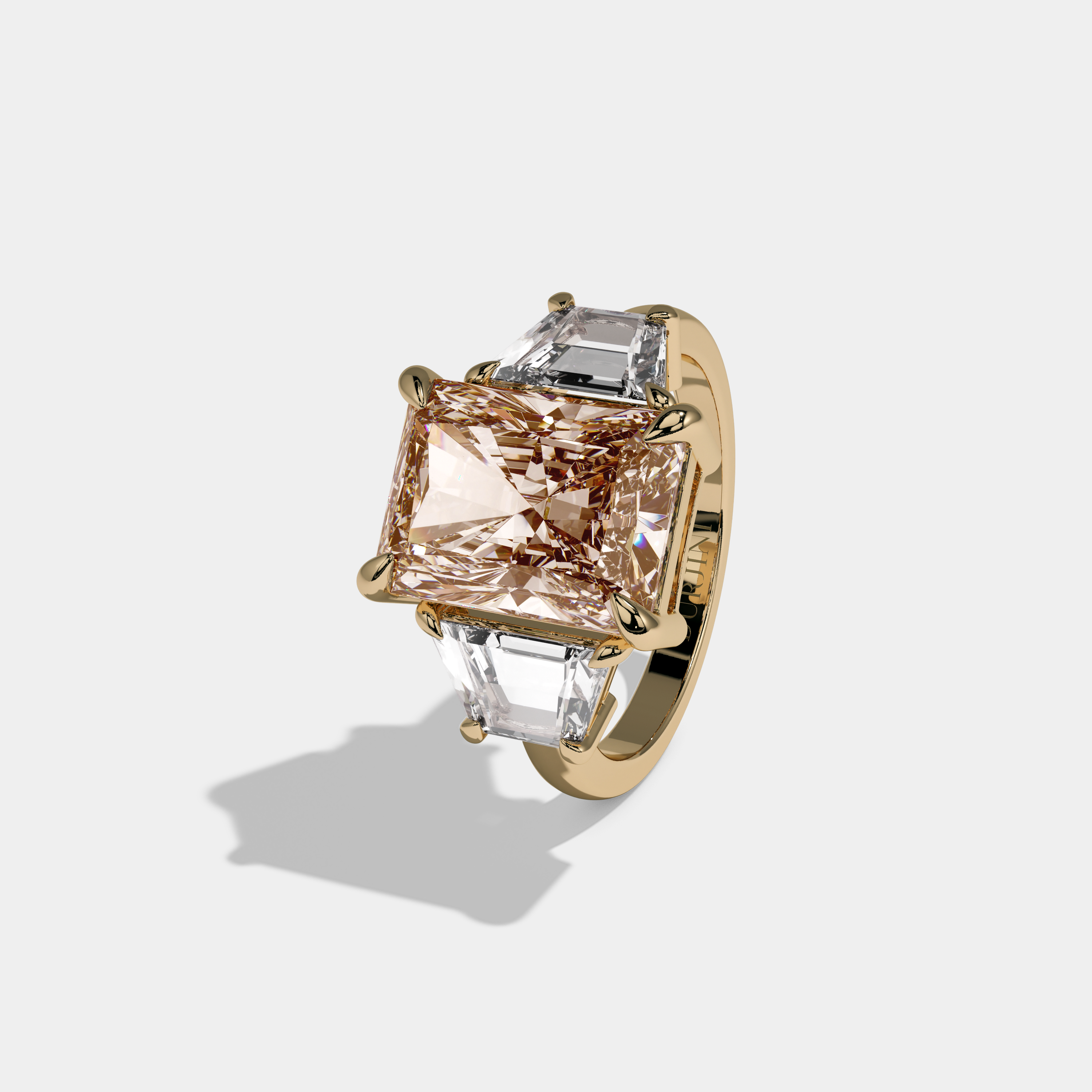 Augusta Fancy Champagne Brown Radiant Cut Diamond Plain Band With Step Cut Sides Engagement Ring 8ct 18K Yellow Gold