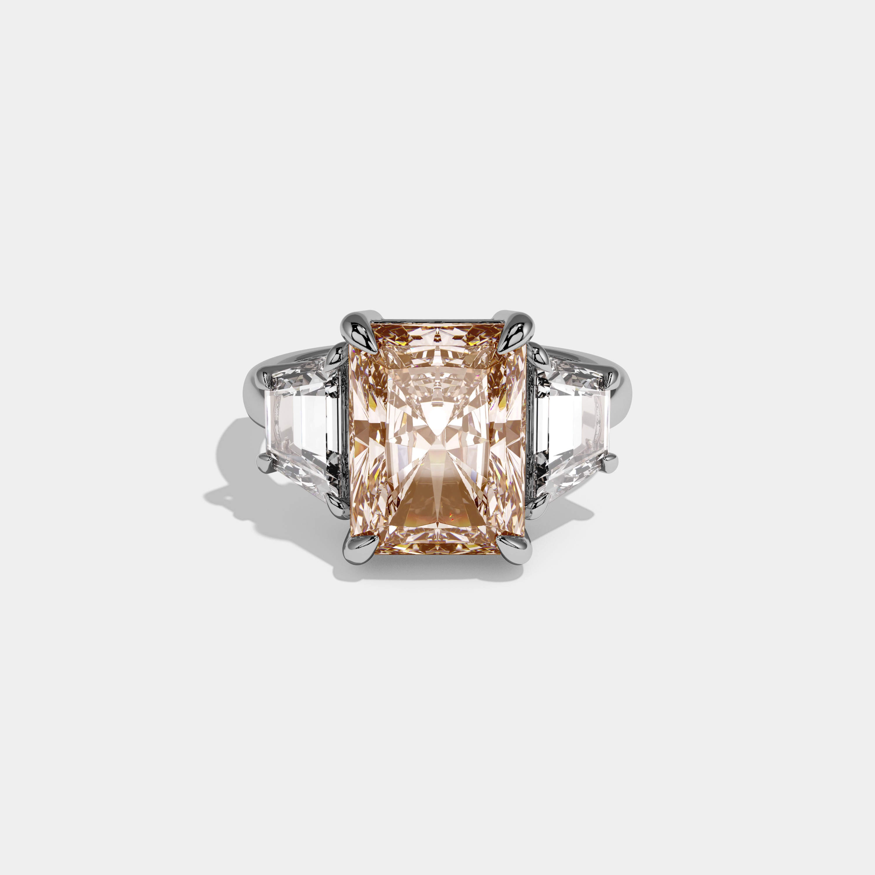 Eugenie Fancy Champagne Brown Radiant Cut Diamond Plain Band With Step Cut Sides Engagement Ring 8ct 18K White Gold