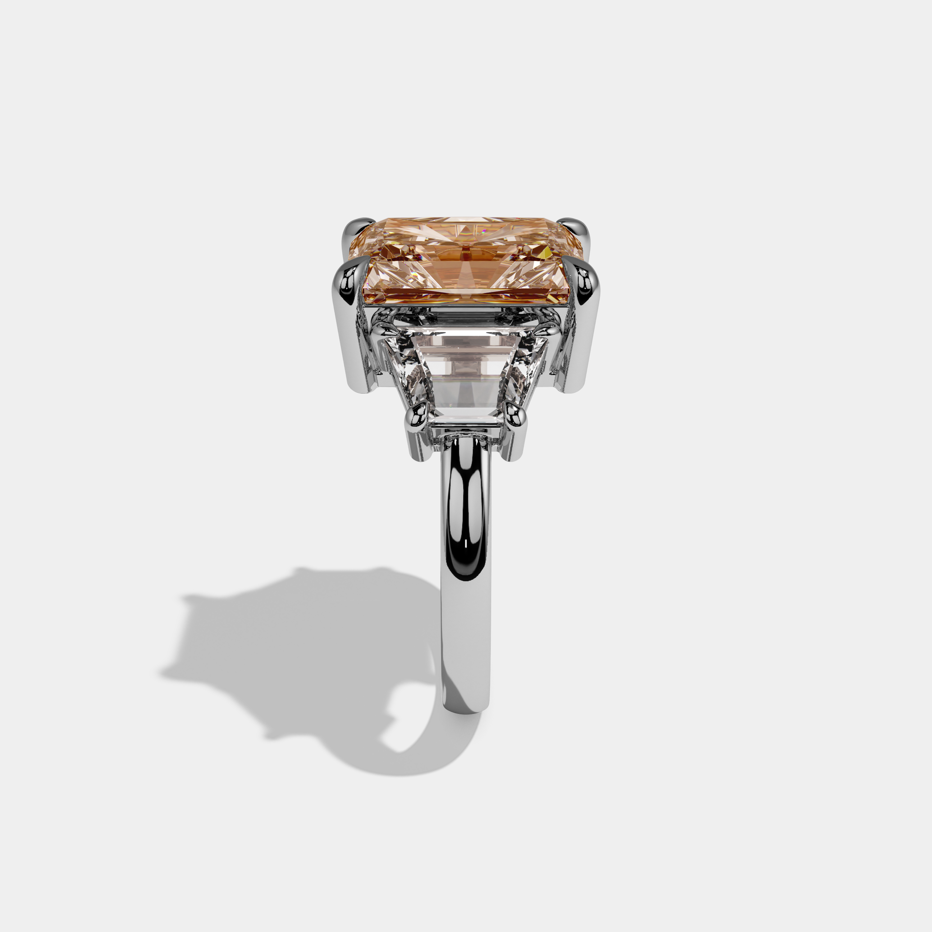 Eugenie Fancy Champagne Brown Radiant Cut Diamond Plain Band With Step Cut Sides Engagement Ring 8ct 18K White Gold